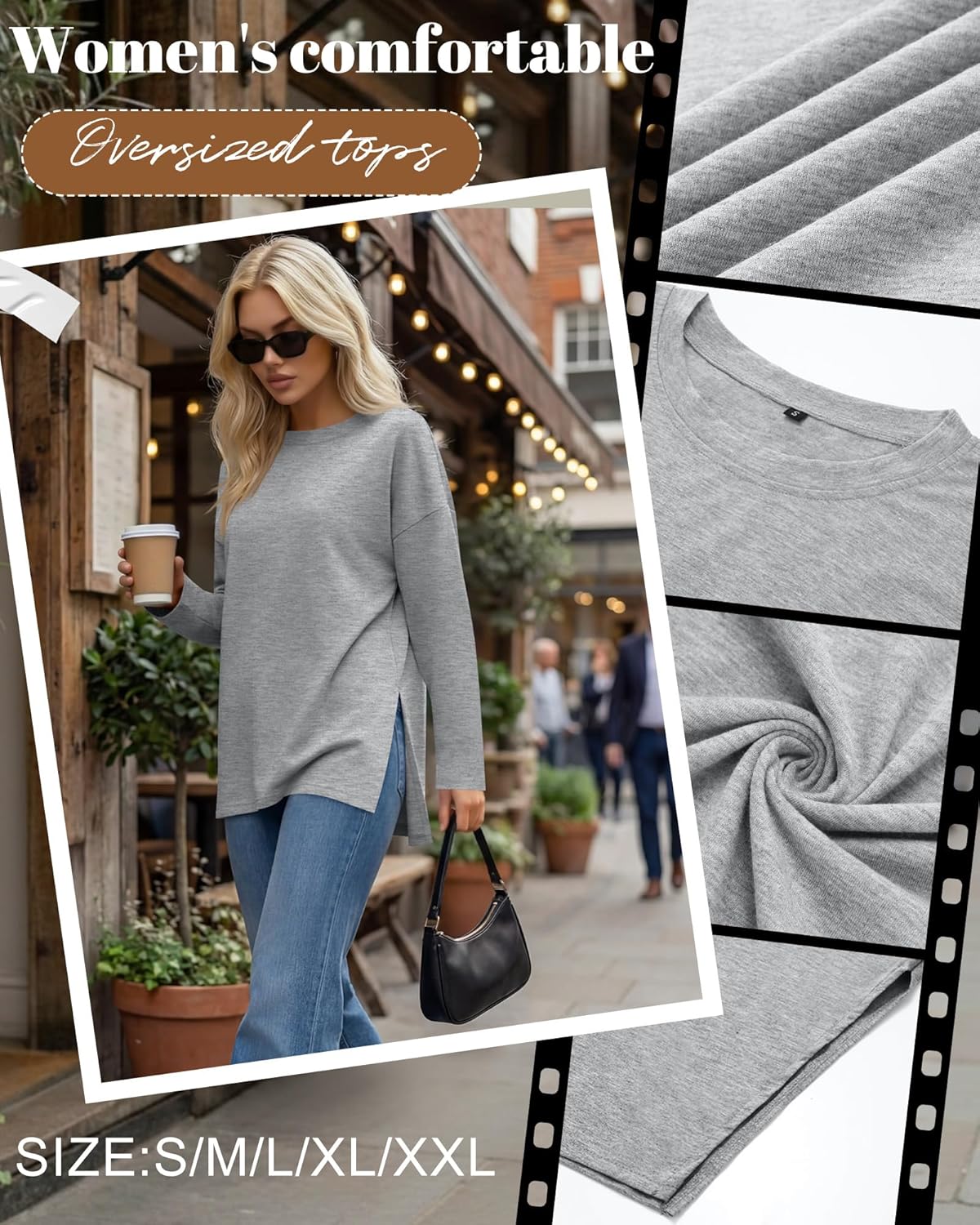 Huukeay 3 Pack Oversized Long Sleeve Shirts for Women Cotton Workout Side Split Gym Crewneck Tops Loose Basic Tee Winter - Image 4