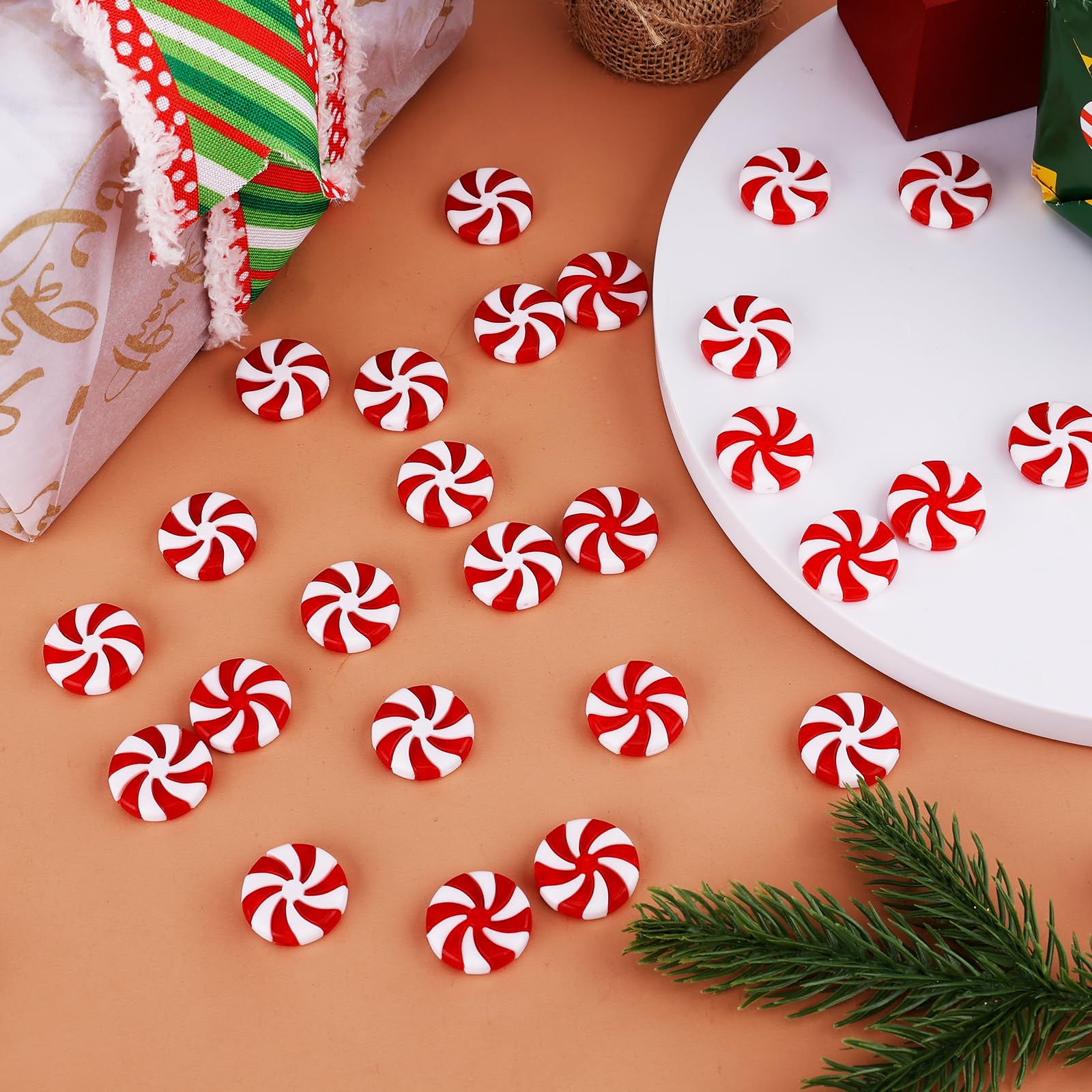 100 Boutons En Bois De Noël (Cannes & Bonbons) - Déco Vêtements, Loisirs Créatifs DIY - Rouge/Vert