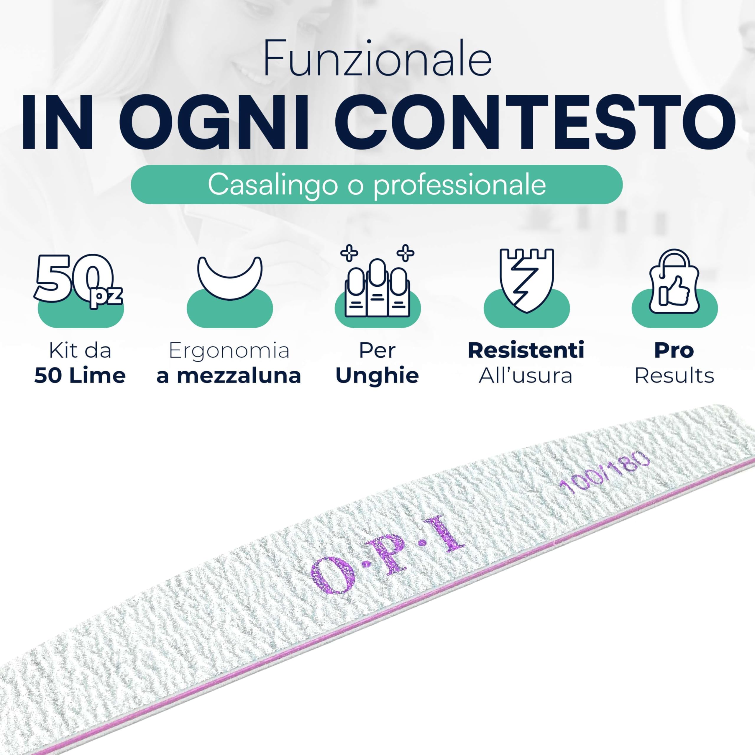 TEMPO DI SALDI Set 50 Lime per Unghie 100 180 Bilaterali a Doppia Grana, Lima per Unghie Professionale, Limetta Curva ideale per Nail Art e Set Manicure