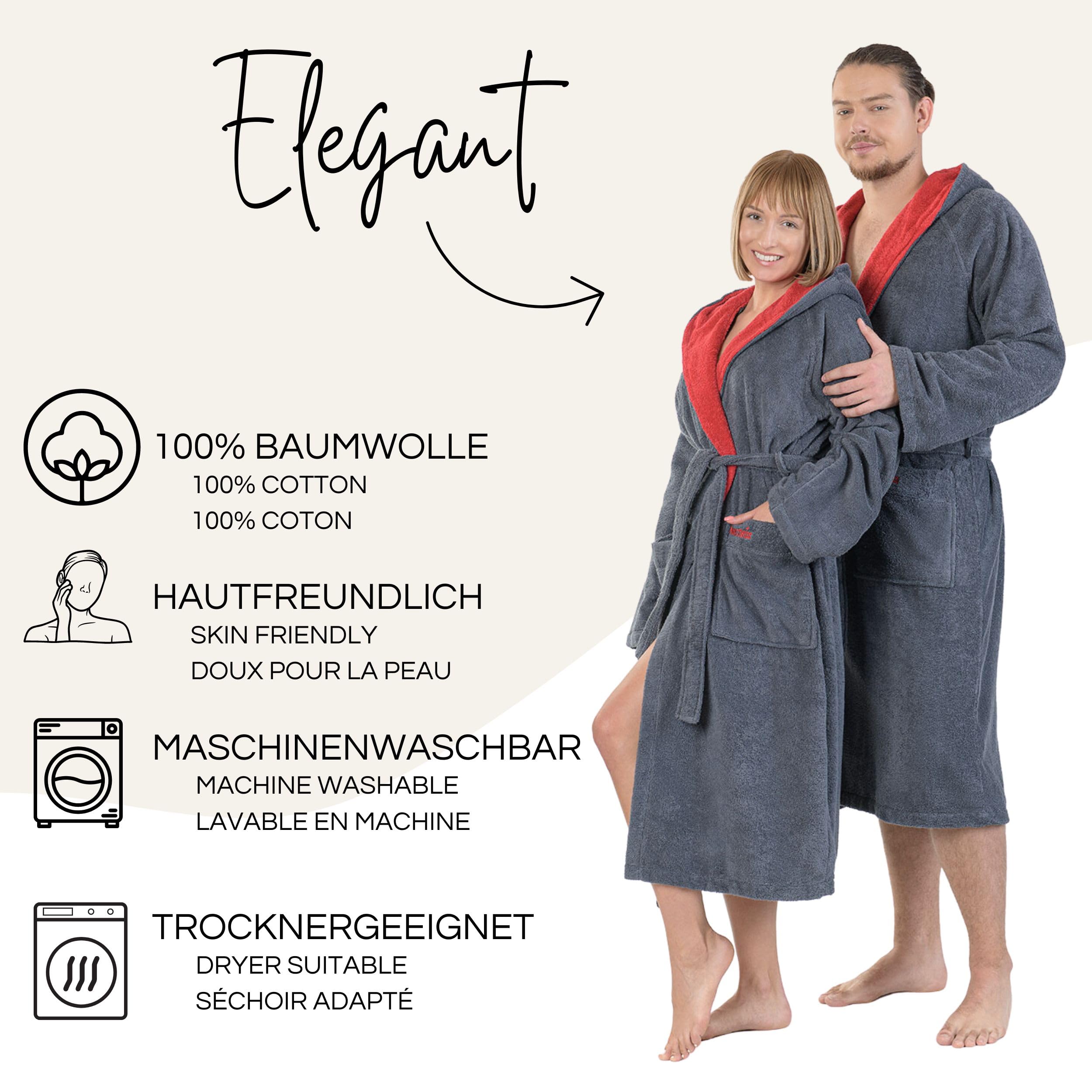 Mount Swiss ARBON Peignoir à capuche en coton élégant pour homme et femme I Peignoir moelleux I Kimono avec couleurs et tailles au choix de S à 8XL I Peignoir de bain certifié Öko-Tex Standard 100