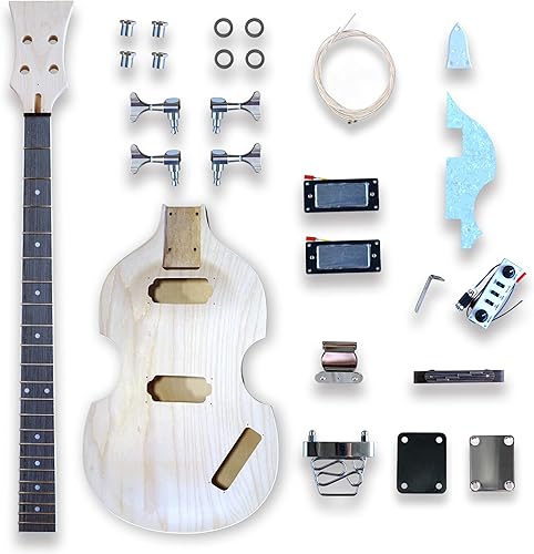 BexGears Kits de guitarra de bajo eléctrico para violín DIY, estilo SVL, kits de guitarra de bajo eléctrico, cuerpo de tilo, cuello de arce