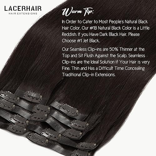 Miniatura 4 de Lacer Extensiones de cabello humano con clip, sin costuras, color marrón oscuro #2, ultra fino, doble trama, de poliuretano, invisible, extensiones
