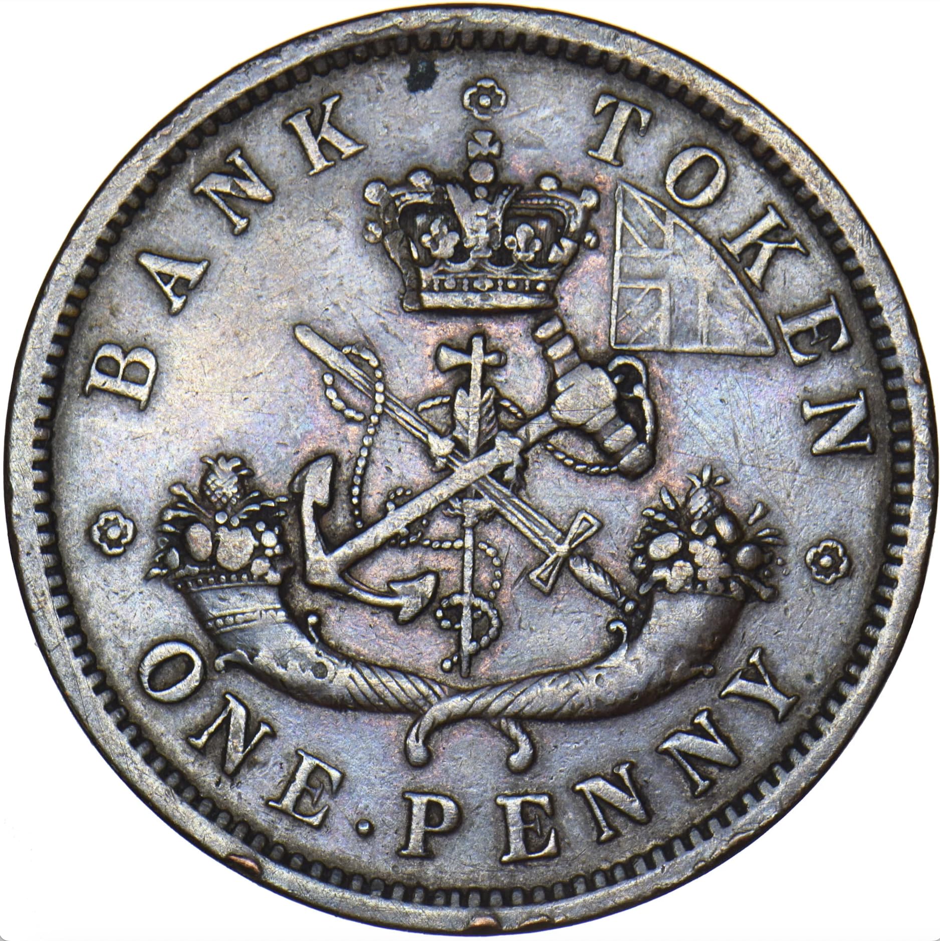 1850-1857 Bank Of Upper Canada One Cent Coin. Pioneer Era Coin