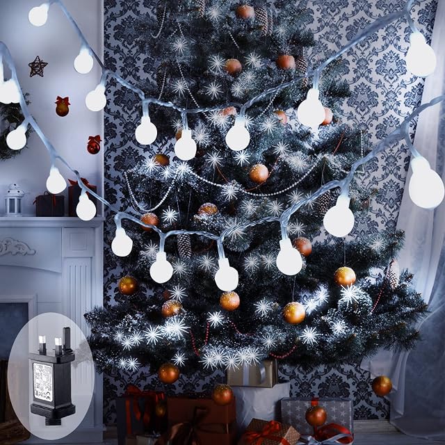 FANSIR Globe String Lights Waterproof, 10M/33ft 100 LED Plug in Fairy Lights, 8 Modes Christmas Lights Mains Powered Outdoor/Indoor Decorations for Bedroom, Patio, Gazebo, Garden Party(Cool White)