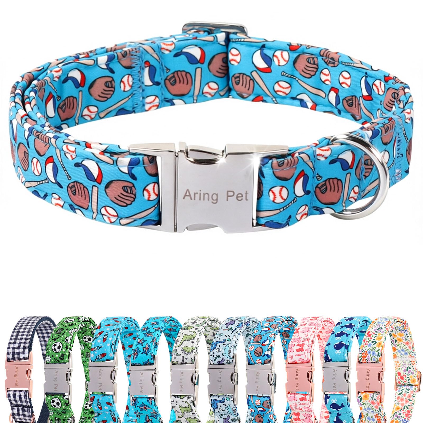 ARING PET Boy Dog Collar for Puppy Small Medium Large Dogs-Blue Baseball XS | Cute Male Heavy Duty Pet Collars with Metal Buckle for XS S M L XL Dogs, for Daily Walk Sport Watch Trip Outings Photoshoots