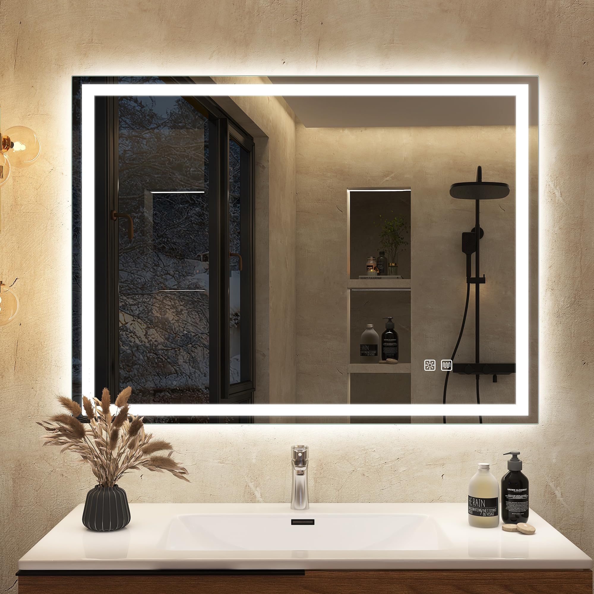 S'bagno Bathroom Mirror with LED Lights 800x600mm, LED Bathroom Mirror with Memory, Anti-Fog, 3000K/4000K/6500K, Dimmable, HD Tempered Glass, IP44 Waterproof, Horizontal/Vertical — image 1
