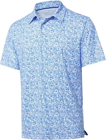 Mens Golf Shirts Short Sleeve Moisture Wicking Dry Fit Print Performance Athletic Casual Golf Polo Shirts for Men