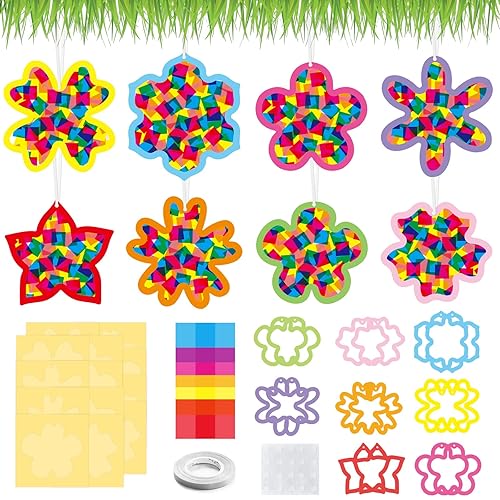 Tumwisk Spring Suncatcher Kit - 16Sets Flower DIY Window Art,