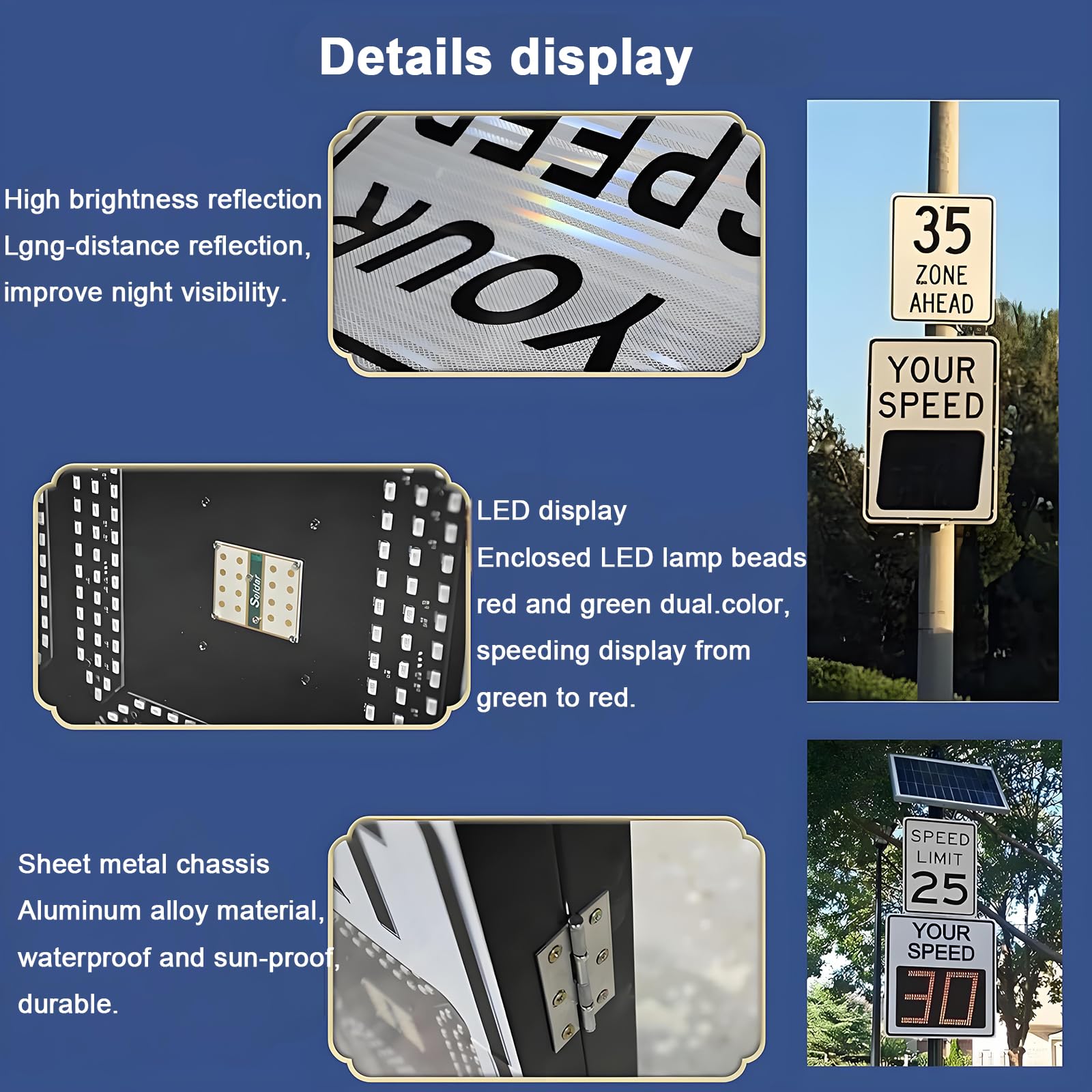 Señal de retroalimentación de radar alimentada por energía solar con pantalla LED para monitoreo de límite de velocidad y seguridad del tráfico
