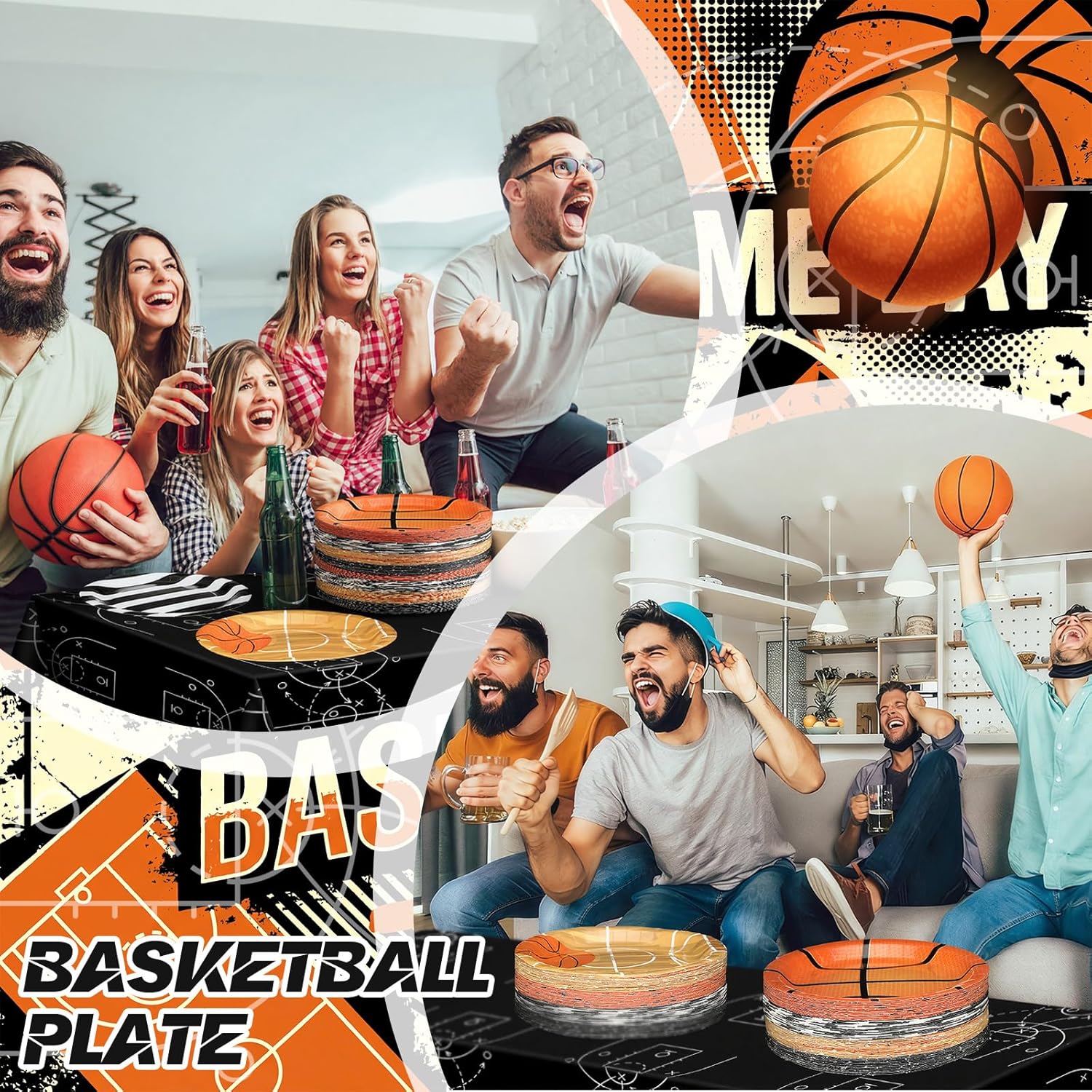 Qinyoung 100 Pcs Basketball Paper Plates 9" Disposable Birthday Party Plates Dinner Dessert Tableware Supplies for Basketball Sports Themed Birthday Game Day Party Decorations, Serves 50(Mixed Colors)