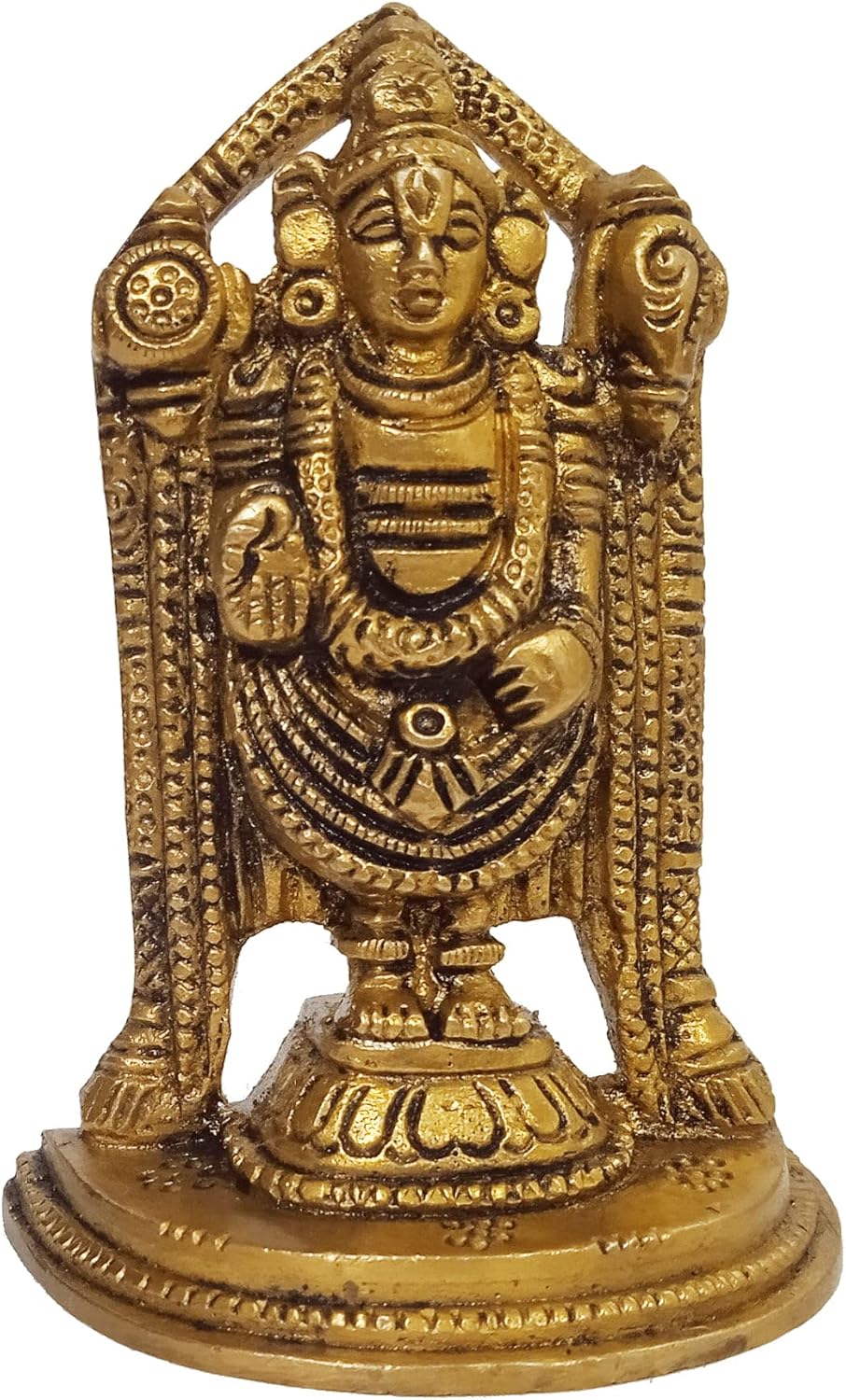 Purpledip Brass Idol Tirupathi Balaji: Venkateswara Govinda Srinivasa Statue in Mandapam (10378)