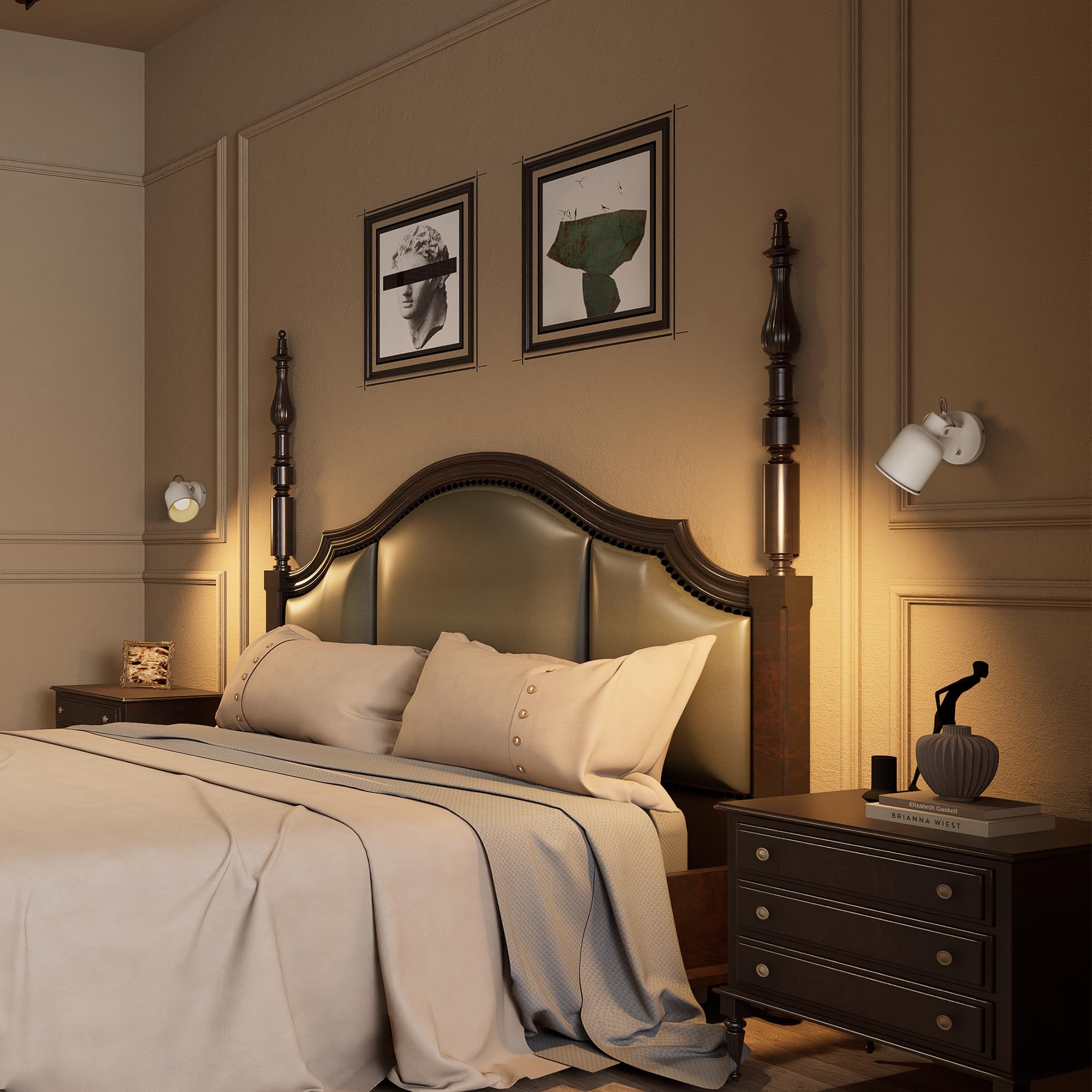 Aisilan Wandleuchte Innen mit Schalter E27 Weiß, drehbare Metall Wandlampe mit Kippschalter 350° & 150° schwenkbar, Hardwired Wandbeleuchtung für Schlafzimmer, Wohnzimmer, Flur, ohne Leuchtmittel