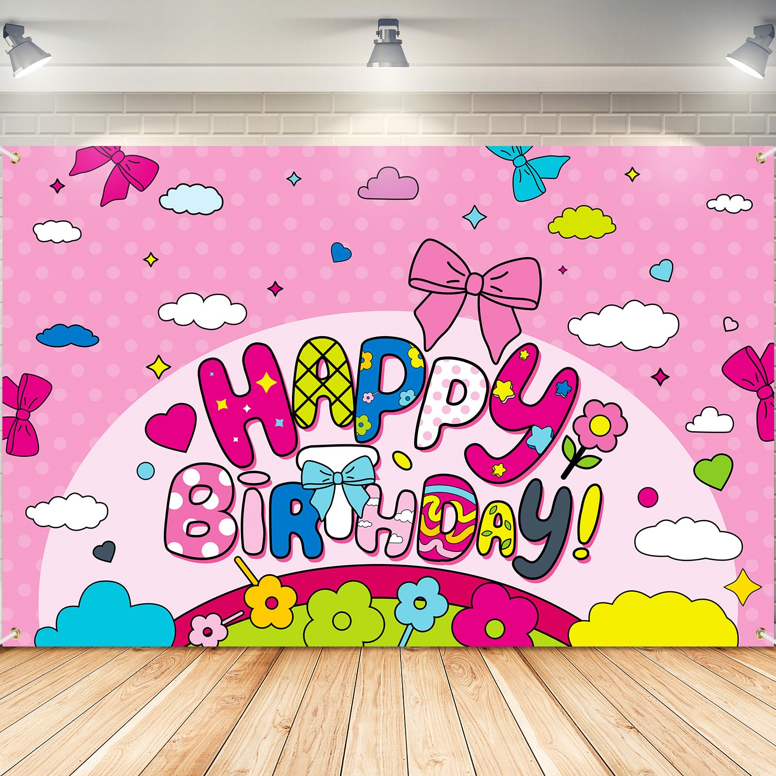 Oudain Pink Happy Birthday Party Backdrop Banner Photo Background 4 x 6 FT Cute Cartoon Cats Birthday Party Theme Photography Wall Backdrop