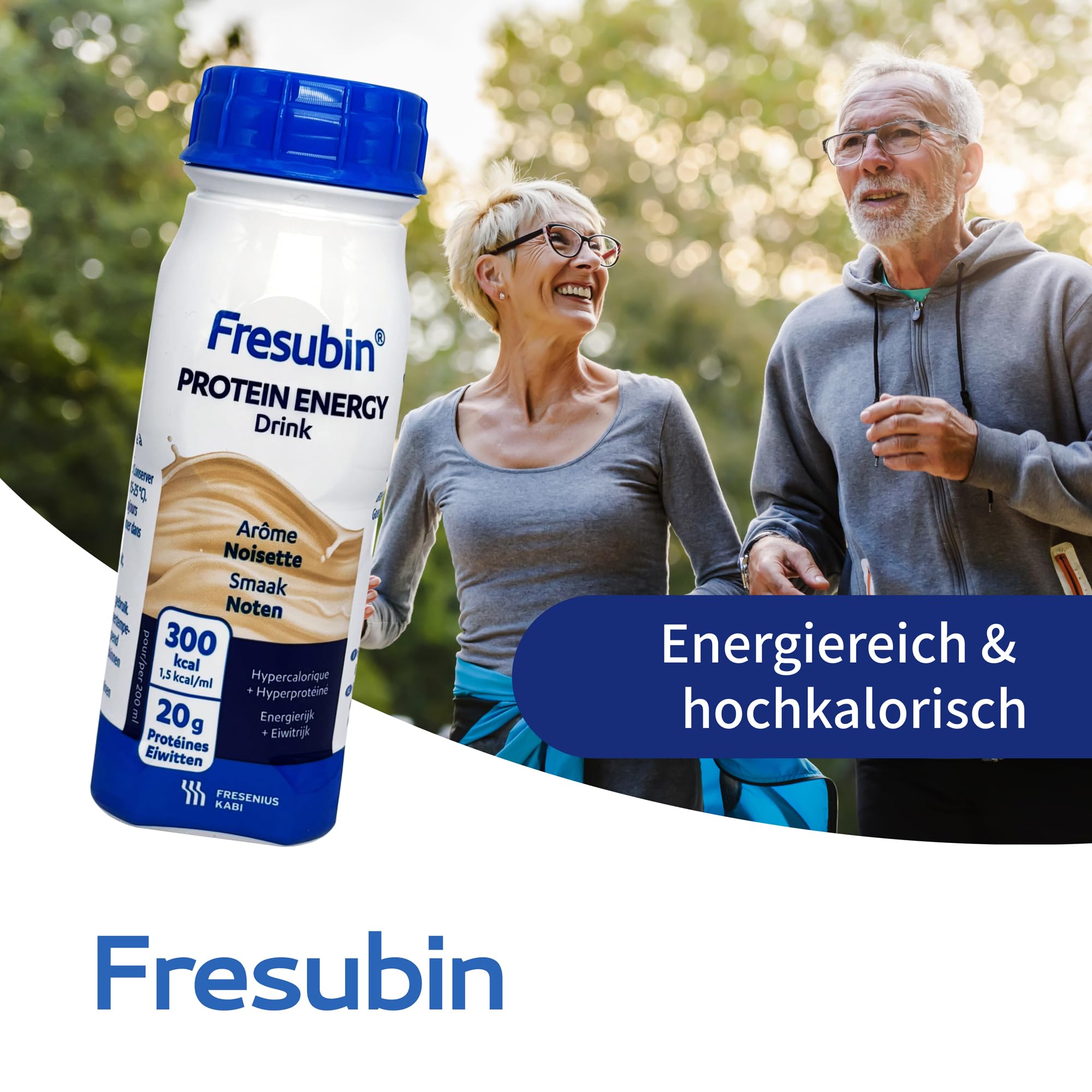 Fresubin PROTEIN ENERGY Drink Nuss 24x200ml- Hochkalorische Trinknahrung mit 20g Eiweiß von Fresenius Kabi, 300 kcal pro Flasche, glutenfrei, laktosefrei, ideal bei Mangelernährung und erhöhtem Protei