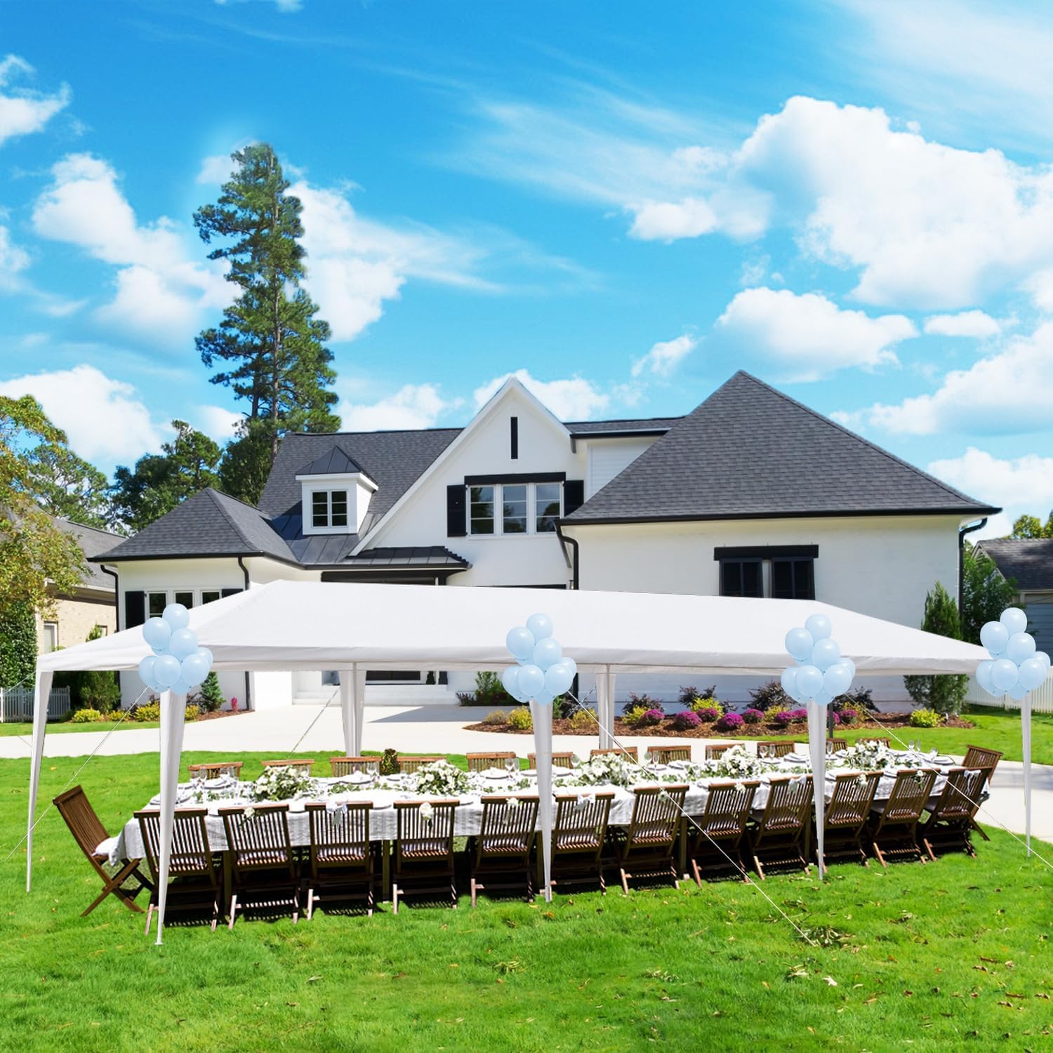 Party Tent, Tents for Parties, Outdoor Gazebo Wedding Patio Camping Carport Canopy Shade Canopy with Removable Sidewalls, Outside Event Tent for Garden, Backyard (10'x30' Without Sides White)