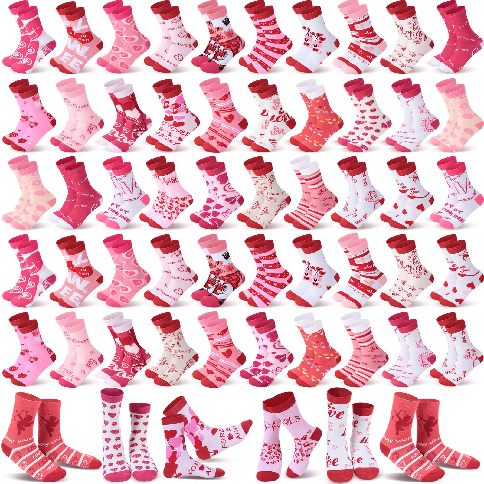 Photo 1 of Eurzom 56 Pairs Valentine's Day Crew Socks Holiday Socks Colorful Winter Festive Socks Novelty Heart Pattern Socks for Valentine's Day Theme Party