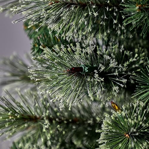 Miniatura 60 de Home Heritage Árbol de Navidad artificial Stanley de 7 pies, preiluminado con conos de pino y bayas, 350 luces incandescentes blancas y 335 puntas