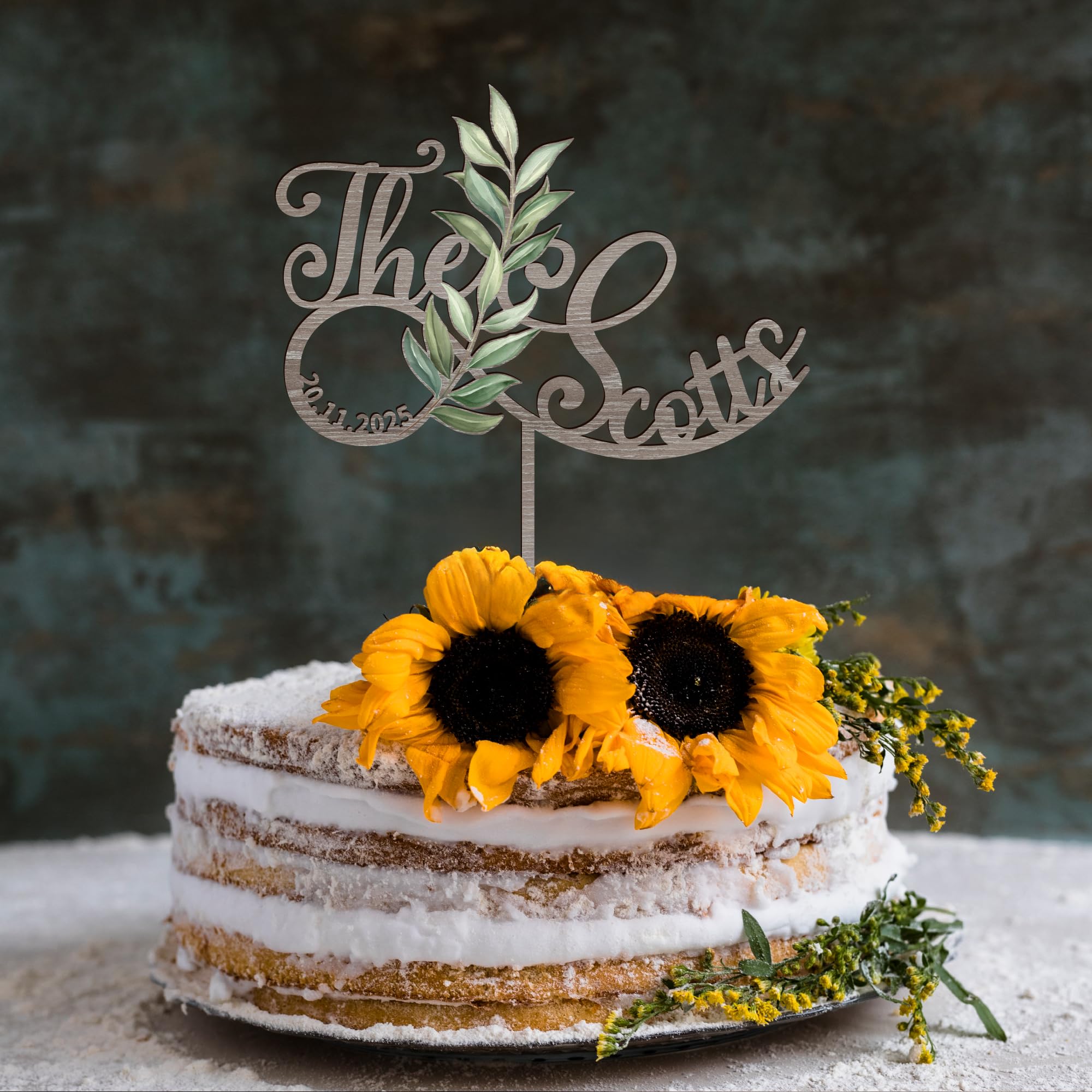 Party to Be Personalized Last Name Wedding Cake Topper Custom Rustic Wedding Cake Decoration (Gray)