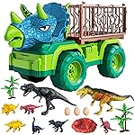 TEMI Dinosaur Truck Toy for Kids 3-5 Years, Triceratops Transport Car Carrier with 8 Dino Figures, Activity Play Mat, Dino Eggs and Trees, Capture Jurassic Dinosaurs Play Set for Boys and Girls