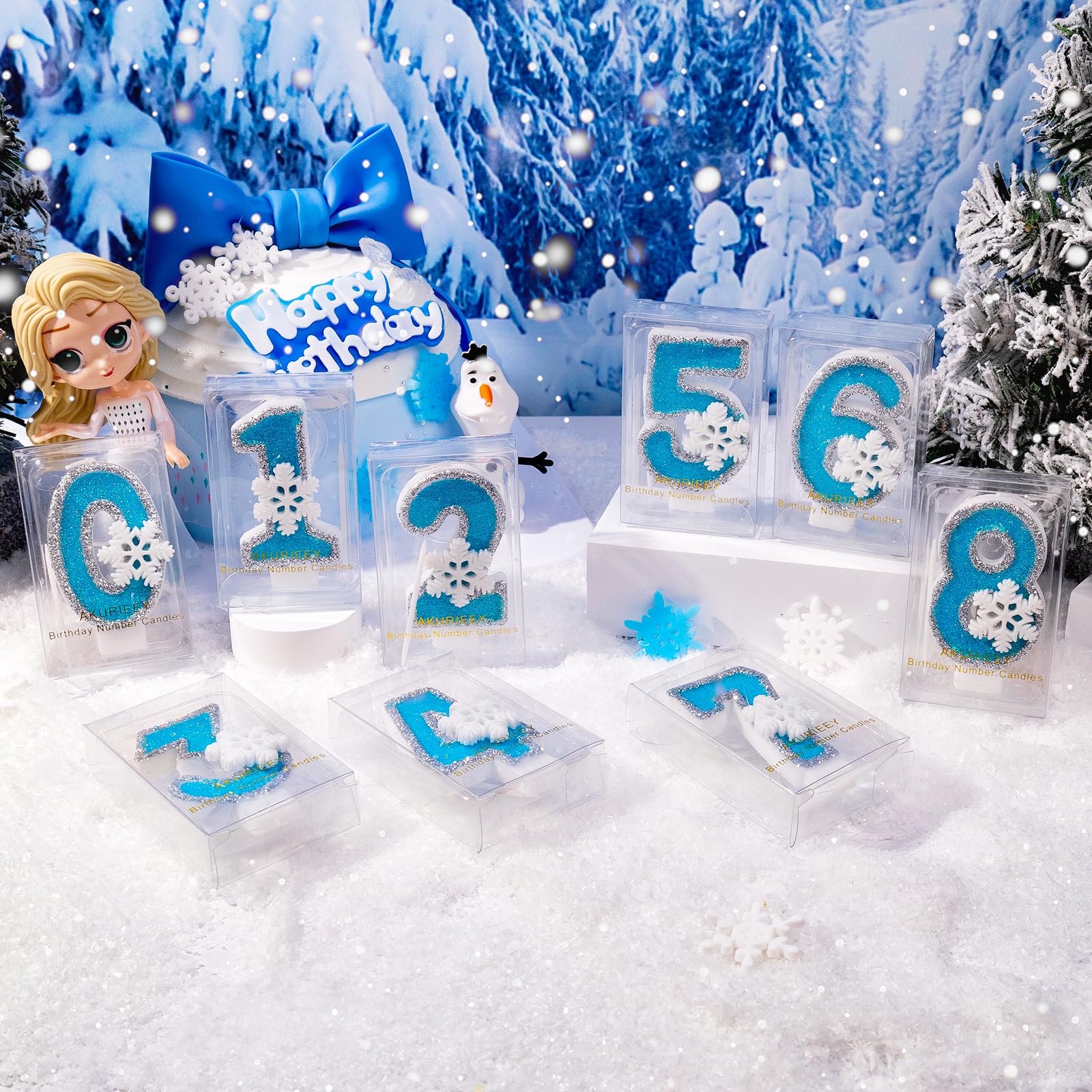 AKURIEEY Velas de cumpleaños con diseño de copo de nieve azul número 5, velas para decoración de tartas, decoración de cupcakes, decoración de fiestas, aniversarios, celebraciones, suministros