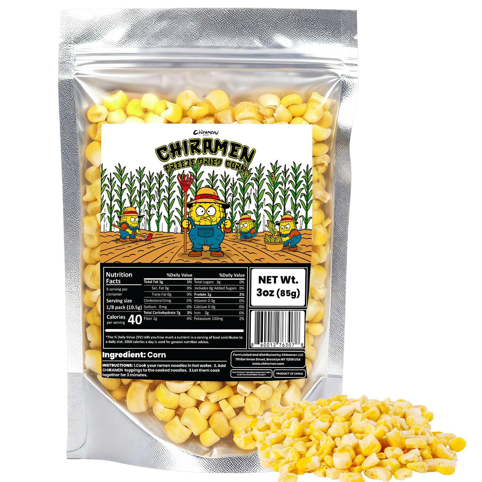 CHIRAMEN Freeze Dried Corn Ramen Toppings – Sweet Corn Kernels for Ramen, Cup Noodles, Soups, Fried Rice & Instant Noodle Bowls – Convenient Dried Corn Garnish