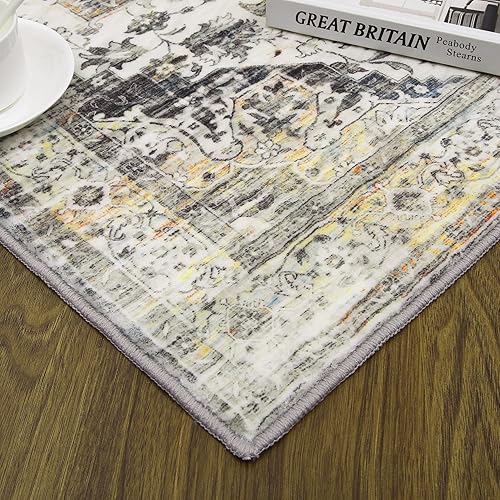 Miniatura 6 de GAOMON Alfombra de área vintage de 9 x 12 pies, alfombra tradicional envejecida, de terciopelo, plegable, suave para piso, cocina, sala de estar,