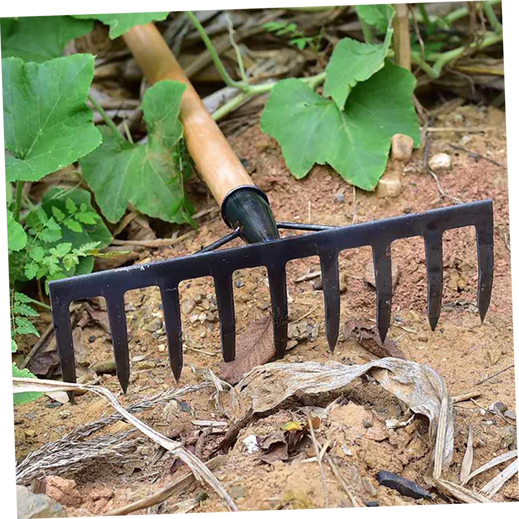 INOOMP Rastrillo de Jardín Herramienta Agrícola Resistente 11 Dientes de Hierro Construcción Robusta para Aflojar el Suelo en Cultivo y Trabajo de Jardinería