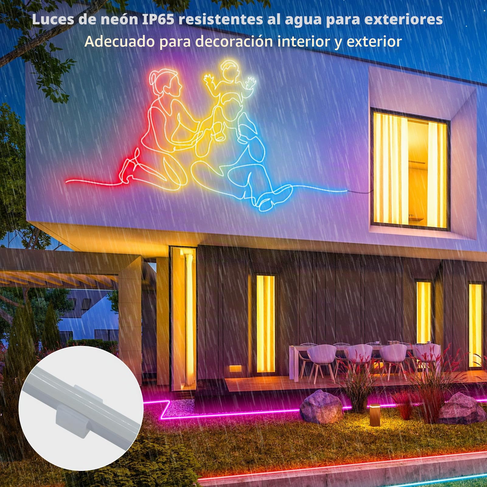 ZAIYW Tira de luces LED de neón de 10 m, RGB y IC, 5 V, con control remoto, sincronización de música, flexible, IP65, resistente al agua, para dormitorio, pared, decoración de juegos