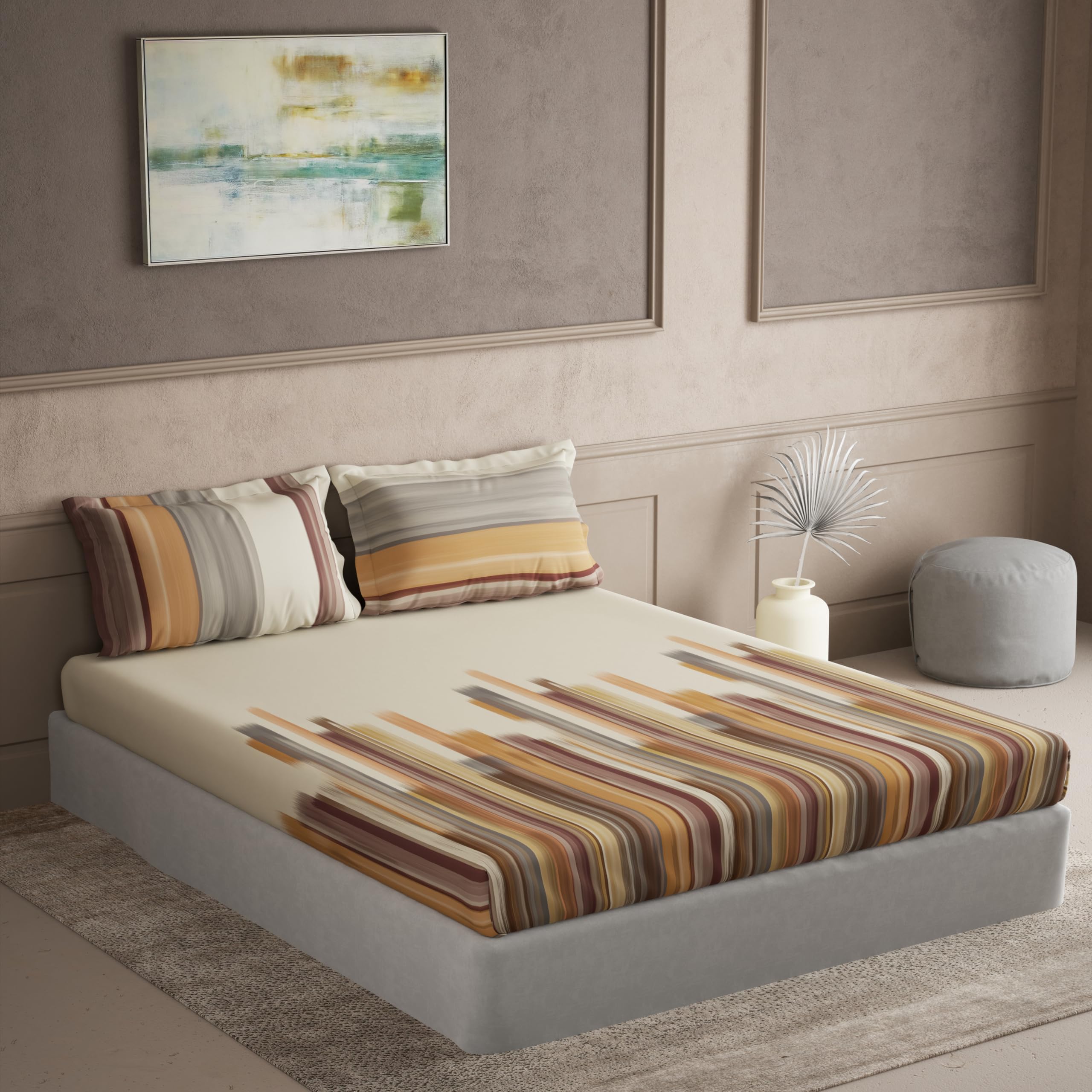 DDECOR - 100% Cotton 180 TC King Bedsheet with 2 Pillow Covers - Brown-image-46