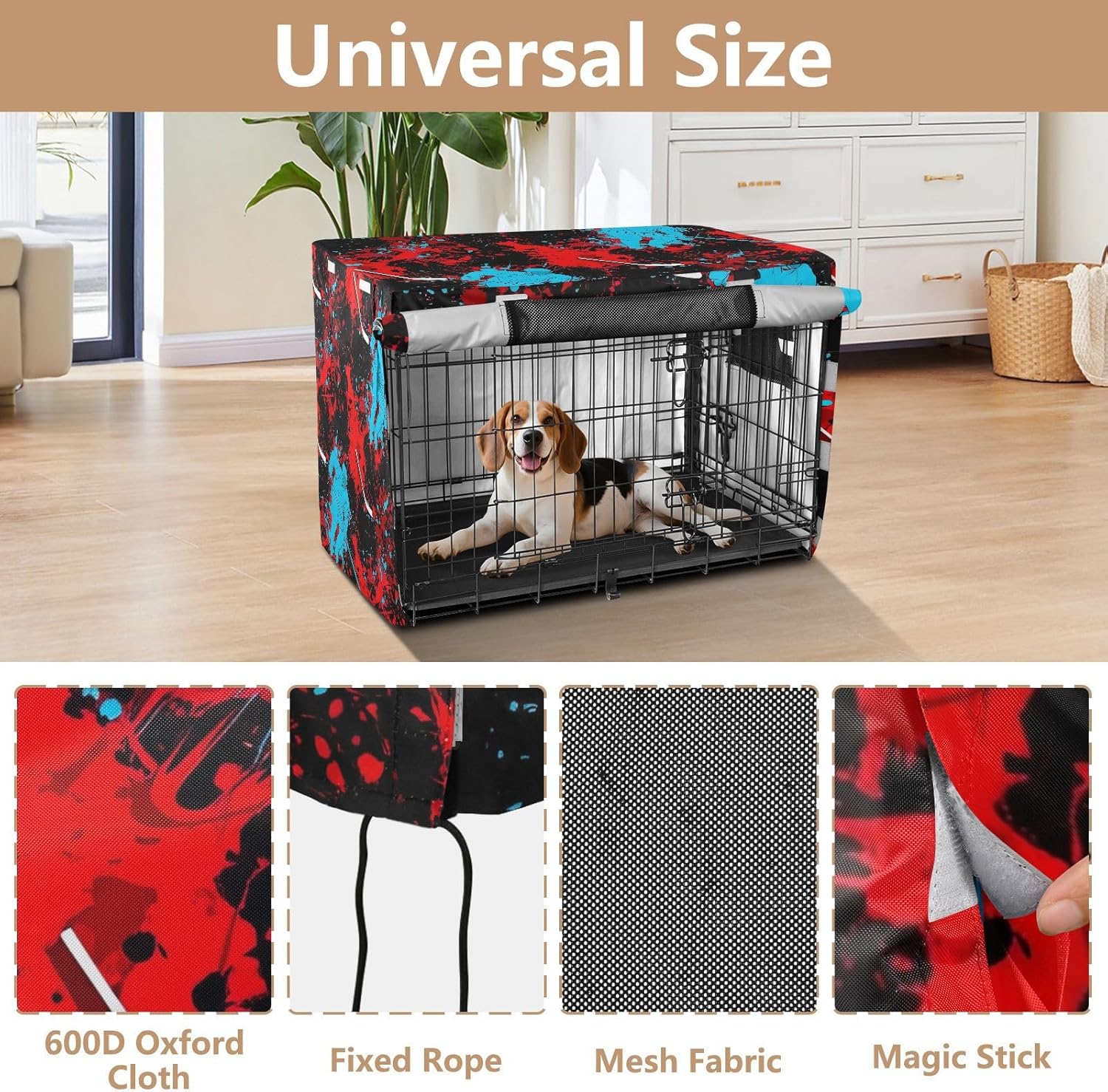 Extreme Hockey Splash Black Dog Crate Cover Roll-up Sides, Pet Crate Cover with Roll-up Sides, Large