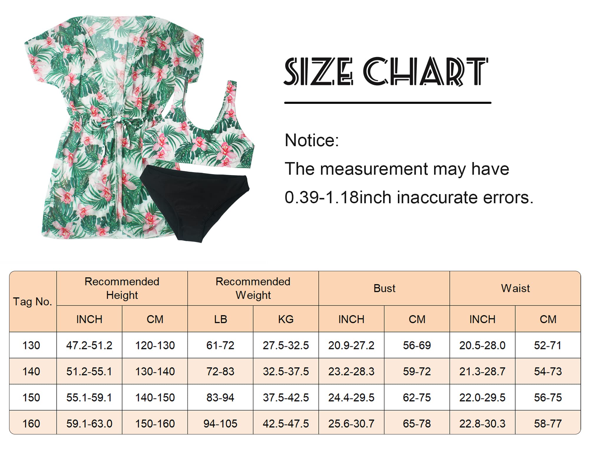 SEAUR Maillots de Bain Fille 3 Pièces Bikini Ensemble de Plage Haut+Slip+Peignoirs de Bain Fille Ensemble Natation Plage