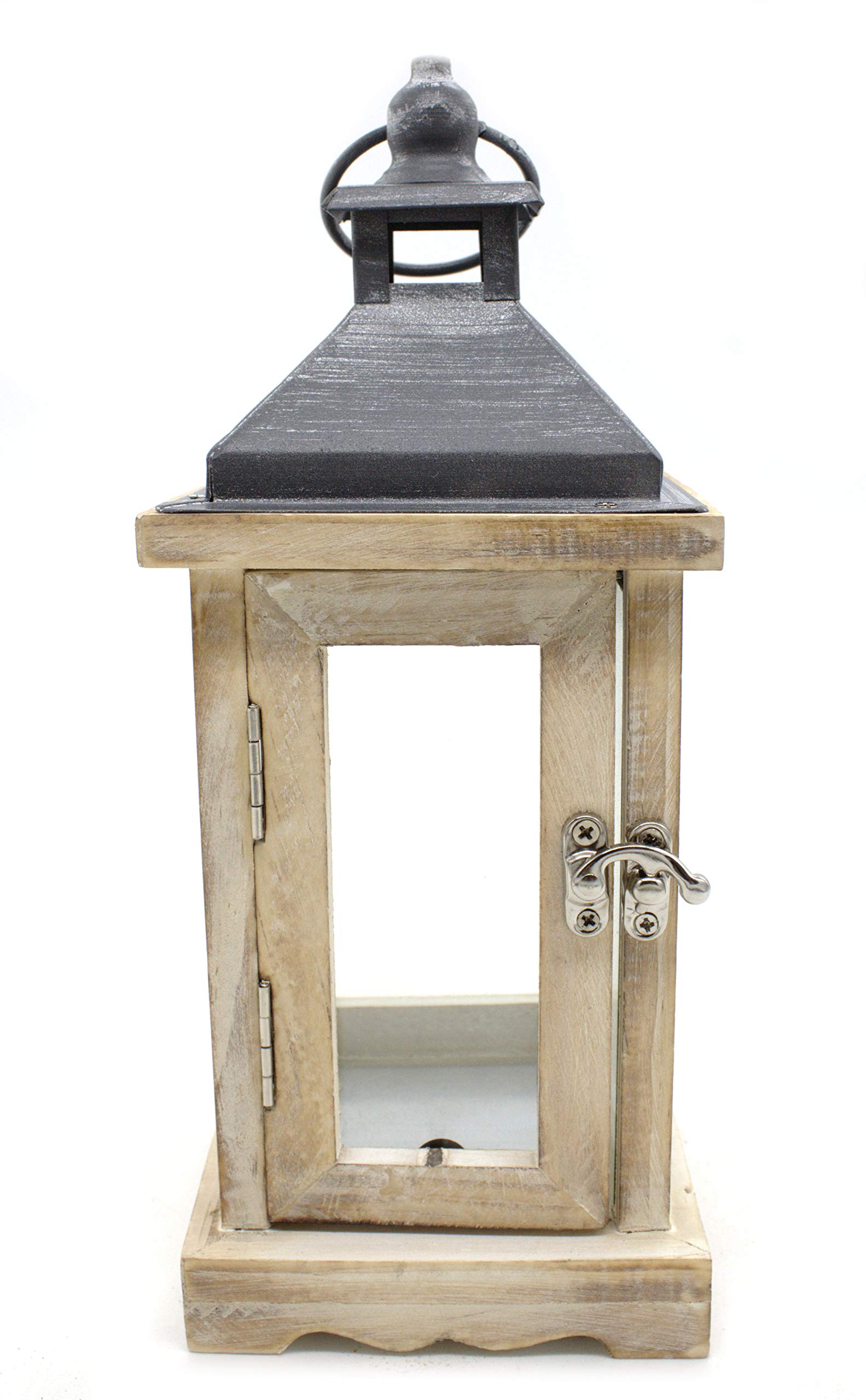 DARO DEKO Holz Laterne mit Echt-Glas Scheiben braun schwarz 10cm x 10cm x 25cm