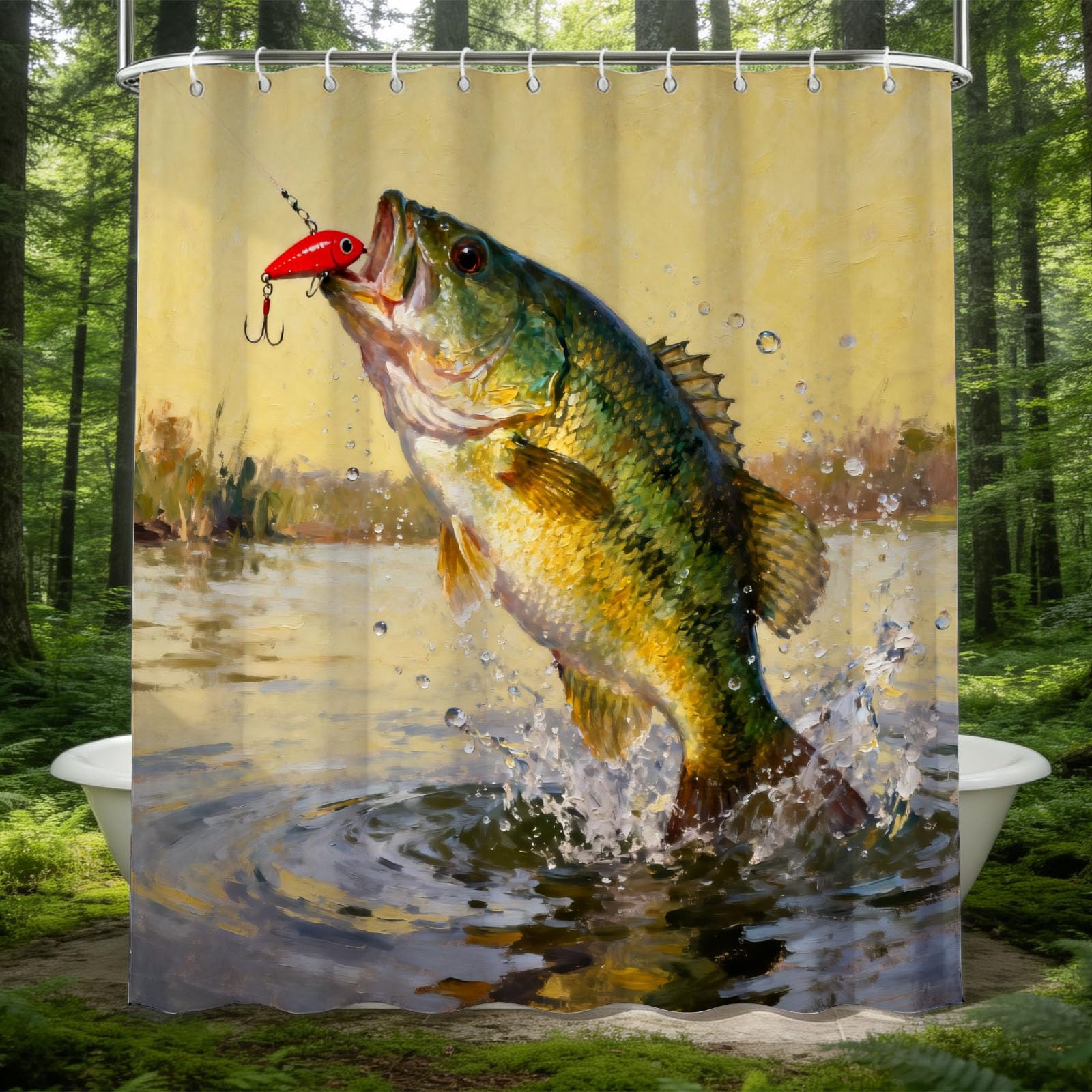 Hongduo 3D Fish Shower Curtain for Stalls Bathtubs Nature Scene Bathroom Decor Shower Curtain Set Polyester Fabric Waterproof 180x200cm/71X79 Inch with Hooks