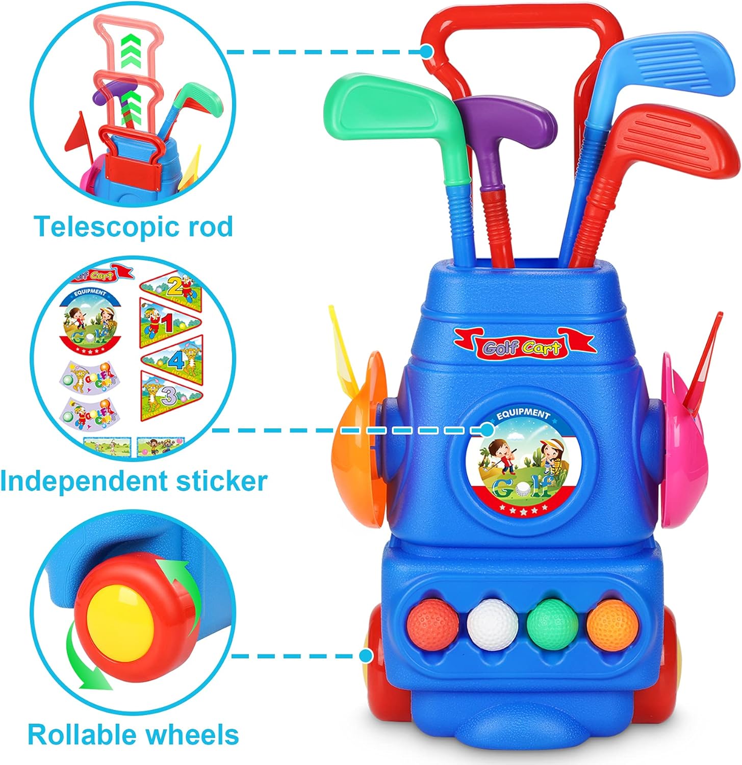 Jumpit Kids Golf Club Set, Toddler Golf Toys with Cart, Kids Golf Club Set，4 Colorful Golf Sticks, 4 Balls, 2 Practice Holes, a Mat, Outdoor & Indoor Play Sport Games for 2 3 4 5 6 Years Old : Toys & Games