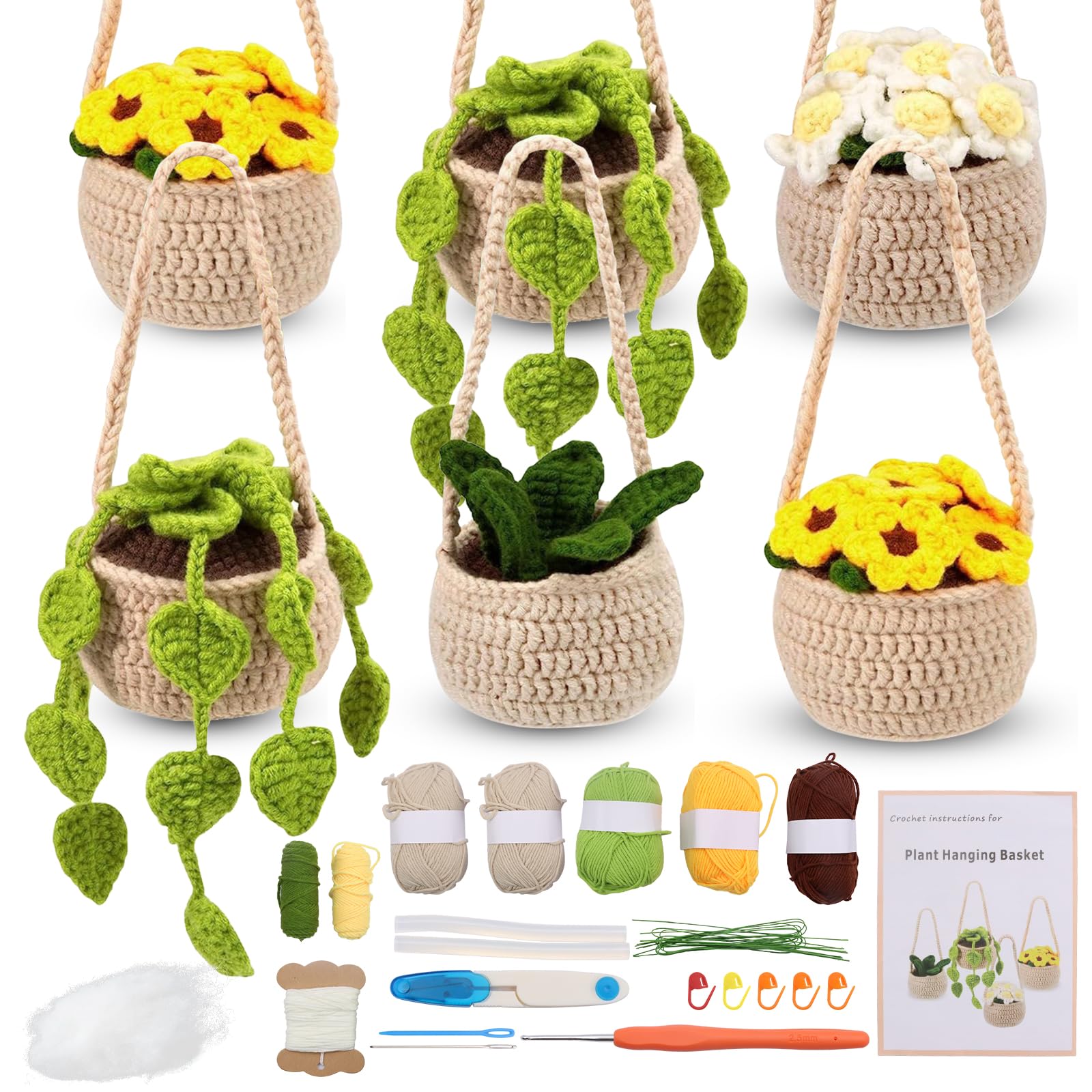 Photo 1 of Scettar Crochet Kits for Beginners, 6PCs Hanging Potted Plants Woobles Crochet Kit with Step-by-Step Video Tutorials, Learn to Crochet Kits for Adults, Potted Plants Decorative Beginner Crochet Kit