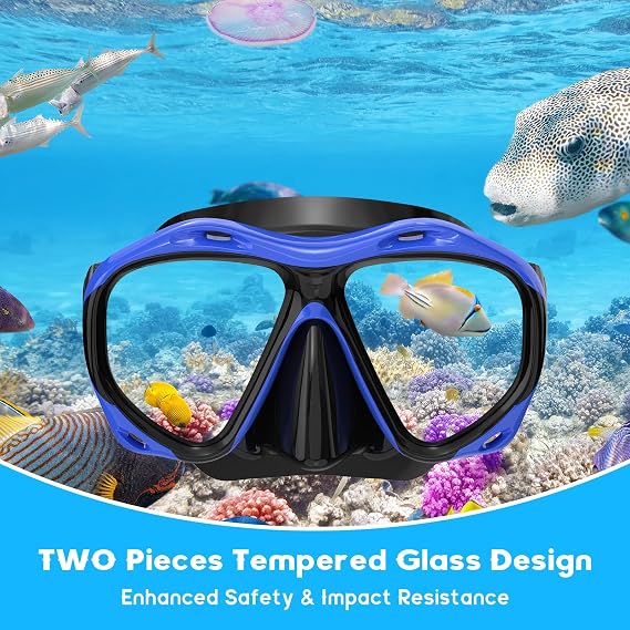 Snorkeling Gear for Adults, Dry Top Snorkel Mask Set, Diving Scuba Mask, Swimming Goggles with Nose Cover, HD Tempered Glass Panoramic Swim Freediving Anti-Leak Anti-Fog Travel Packages