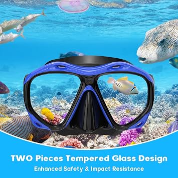 Snorkeling Gear for Adults, Dry Top Snorkel Mask Set, Diving Scuba Mask, Swimming Goggles with Nose Cover, HD Tempered Glass Panoramic Swim Freediving Anti-Leak Anti-Fog Travel Packages