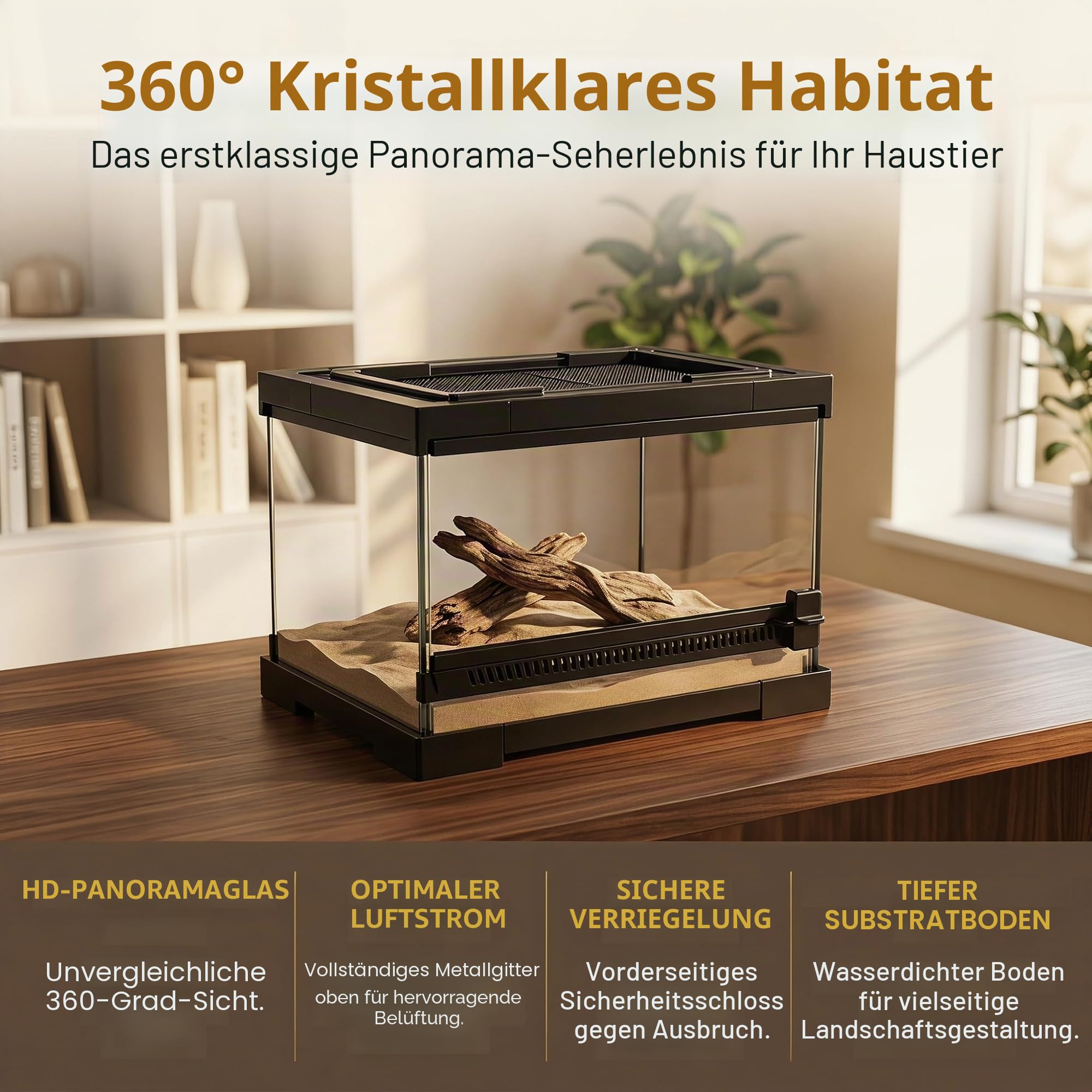 Glas Terrarium Reptilien Fütterungsbox Transparent Transport Box für Schnecken Spinnen Gecko Hamster Schlangen Schildkröten, 30 x 20 x 17 cm