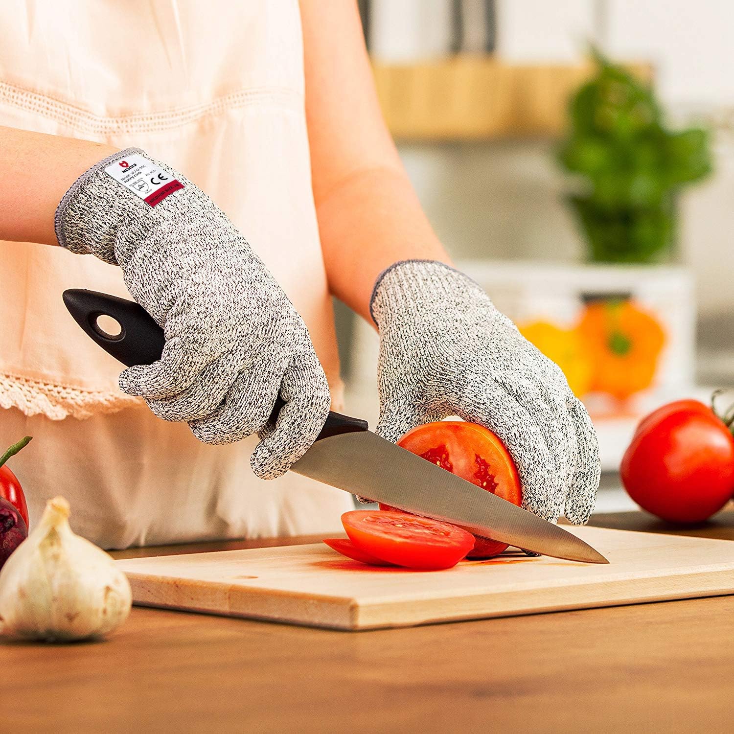 NoCry Cut Resistant Gloves with Grip Dots - High Performance Level 5 Protection, Food Grade. Size Medium, Complimentary eBook Included! - - 