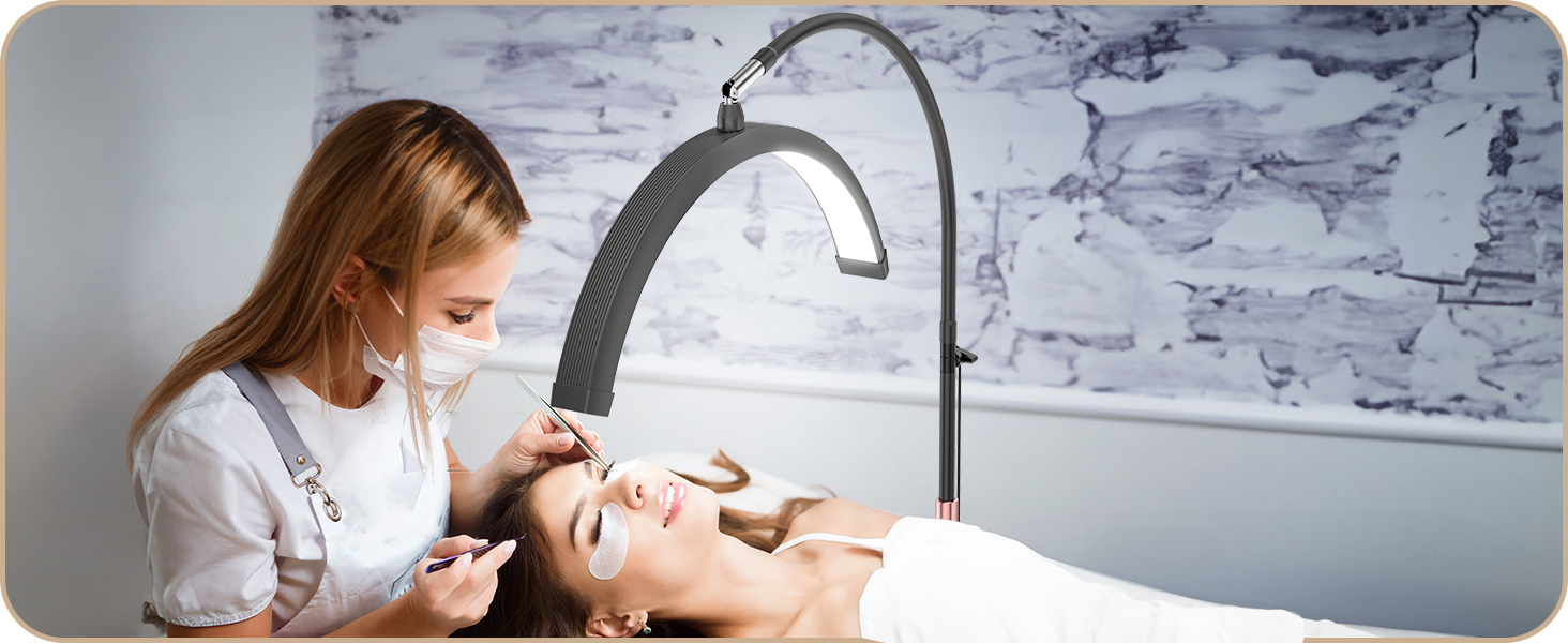 Image of Half Moon Light for Lash Tech, Flexible Lash Lamp with Phone Holder for Eyelash Nail Art Tattoos Skincare, LED Floor Lamp Esthetician Light with 5 Color Temperatures & Brightness Setting