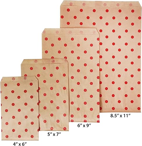 Miniatura 9 de CuteBox - Bolsas de regalo de papel kraft de papel plano con lunares rojos/blancos, 100 unidades (4 x 6 pulgadas) para mercancía, manualidades