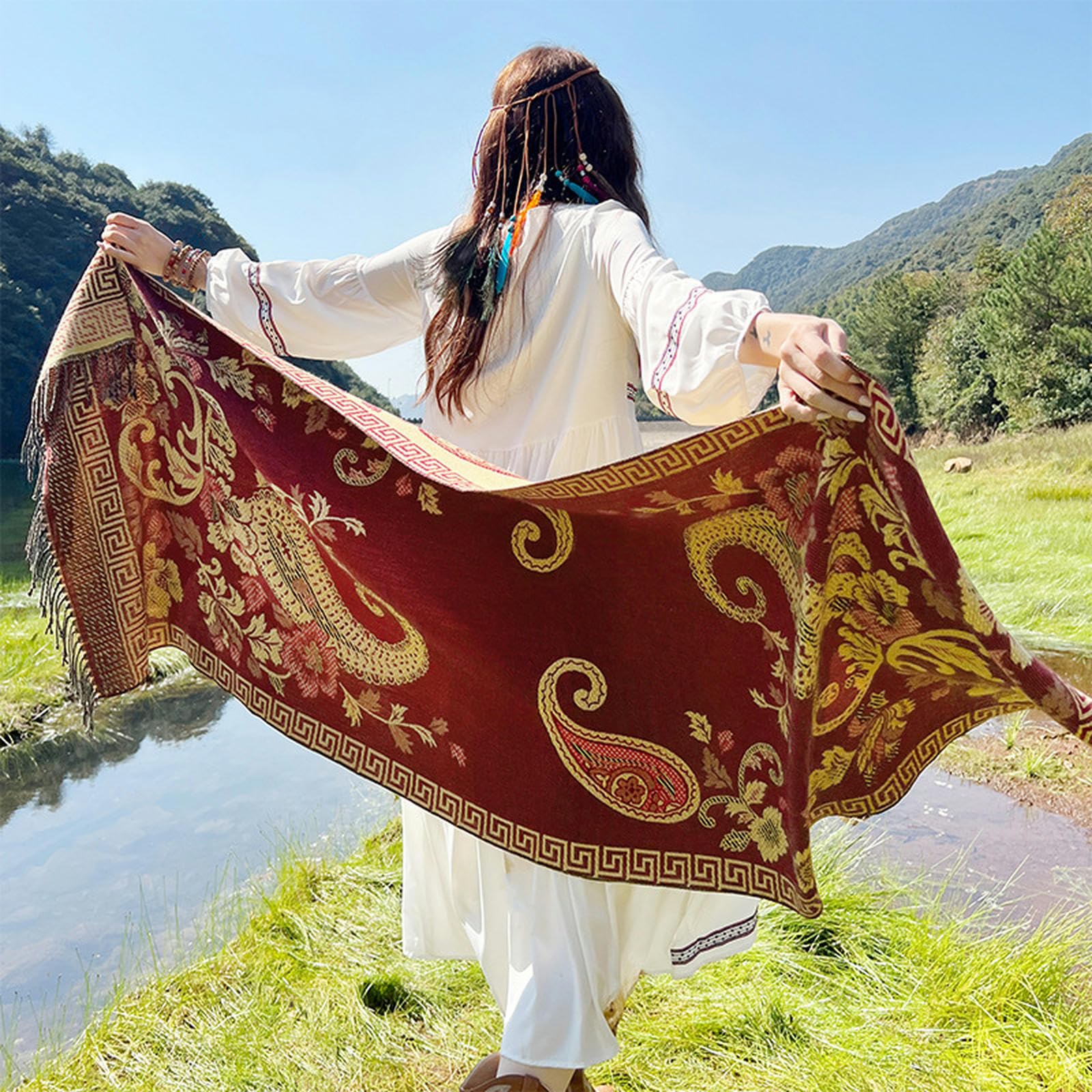 Sciarpa Donna Sciarpa da Donna Autunno E Inverno Mantello Esterno Caldo Spesso Viaggio Sciarpa Letteraria Nappa Sciarpa al Collo Regalo da Donna 65 * 200cm-blu