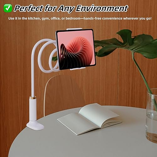 Miniatura 6 de KI-R Soporte de cama de 38.7 pulgadas con cuello de cisne para tableta y teléfono, soporte de abrazadera flexible ajustable compatible con iPad,