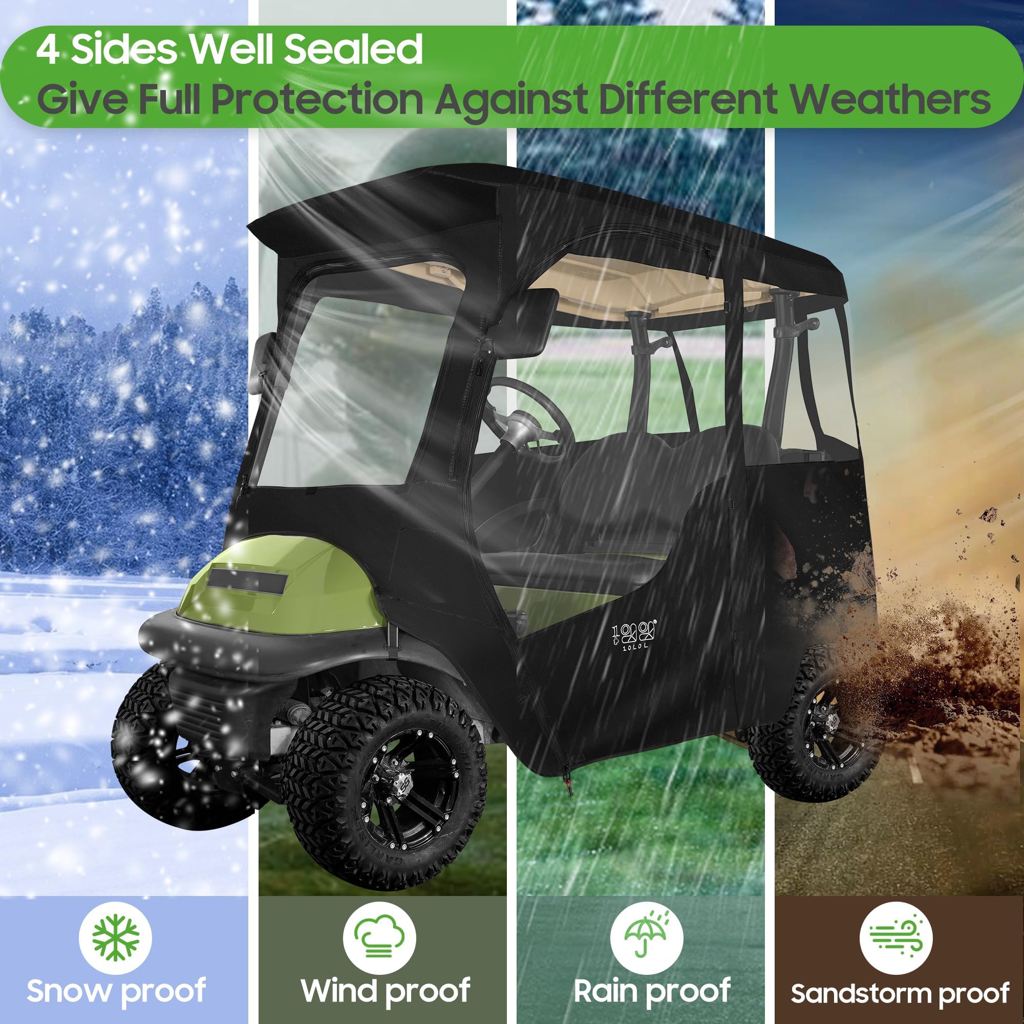 10L0L Golf Cart Deluxe Enclosure für 2 Passagiere Club Car Precedent & Temo,600D Winddicht Wasserdicht 4-Seiten Schutz Golf Buggy Warmhalten Abdeckung Fahrgehäuse (Schwarz)