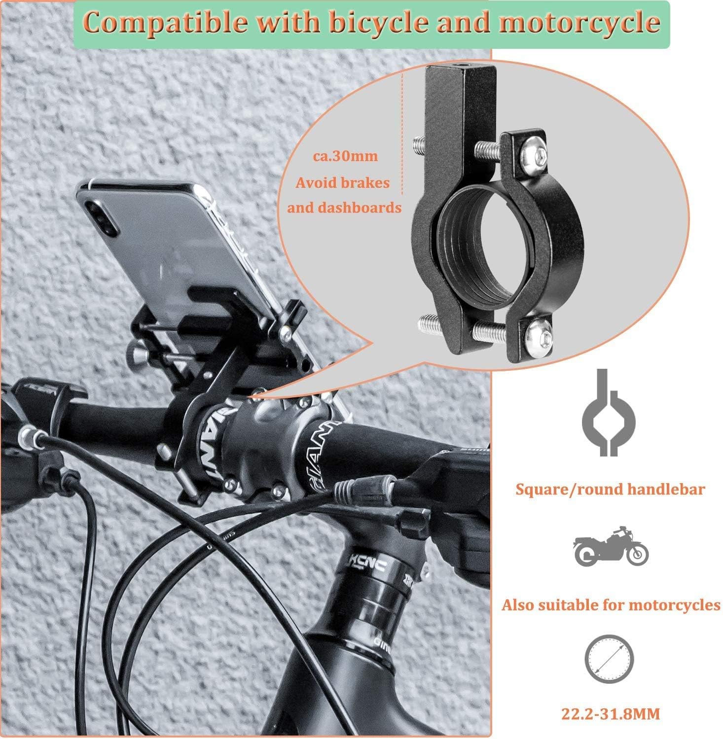 ROCKBROS phone holder compatible with bicycle and motorcycle handlebars