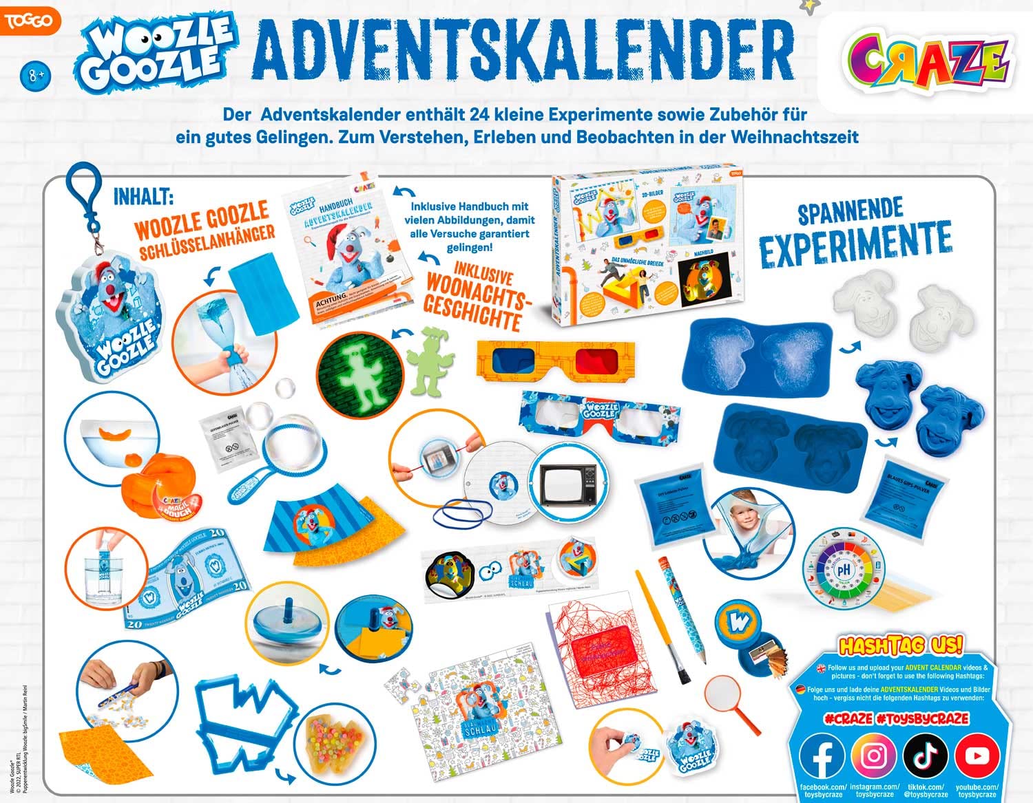 CRAZE-WOOZLE GOOZLE Adventskalender 2021 Adviento de Crazy Woodle Goodle 24683, divertido, creativo calendario de Navidad niñas, color sorpresas