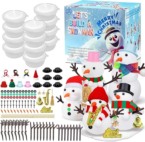 Miniatura 7 de Kit de 9 unidades para crear un muñeco de nieve de arcilla para modelar, manualidades de invierno para niños, kit de manualidades de muñeco de nieve