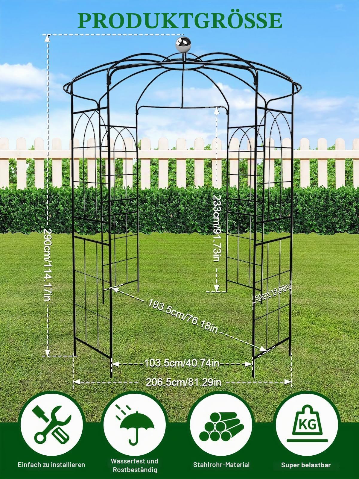 Kalolary 2,9 M 4 Seitige Metall Großer Vogelkäfig Gartenbogen | Hochleistungs Gartenlaube für Kletterpflanzen Hochzeit Spalier Torbogen Gemüse Blumen Ranken Kletterhilfe Hinterhof Freien