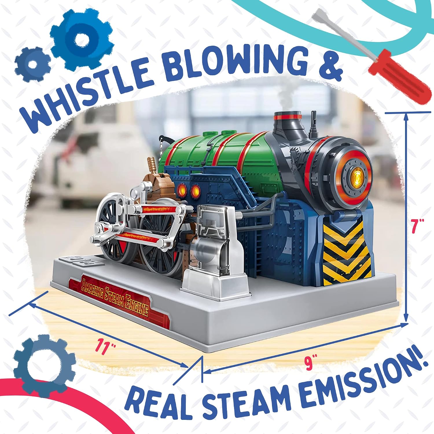 Playz Train Steam Engine Model Kit to Build for Kids with Real Steam, STEM Science Kits for Kids, Model Engine Kits for Adults and Educational Hobby Gift, Mini Engine Set, Engineering Toy Boys & Girls