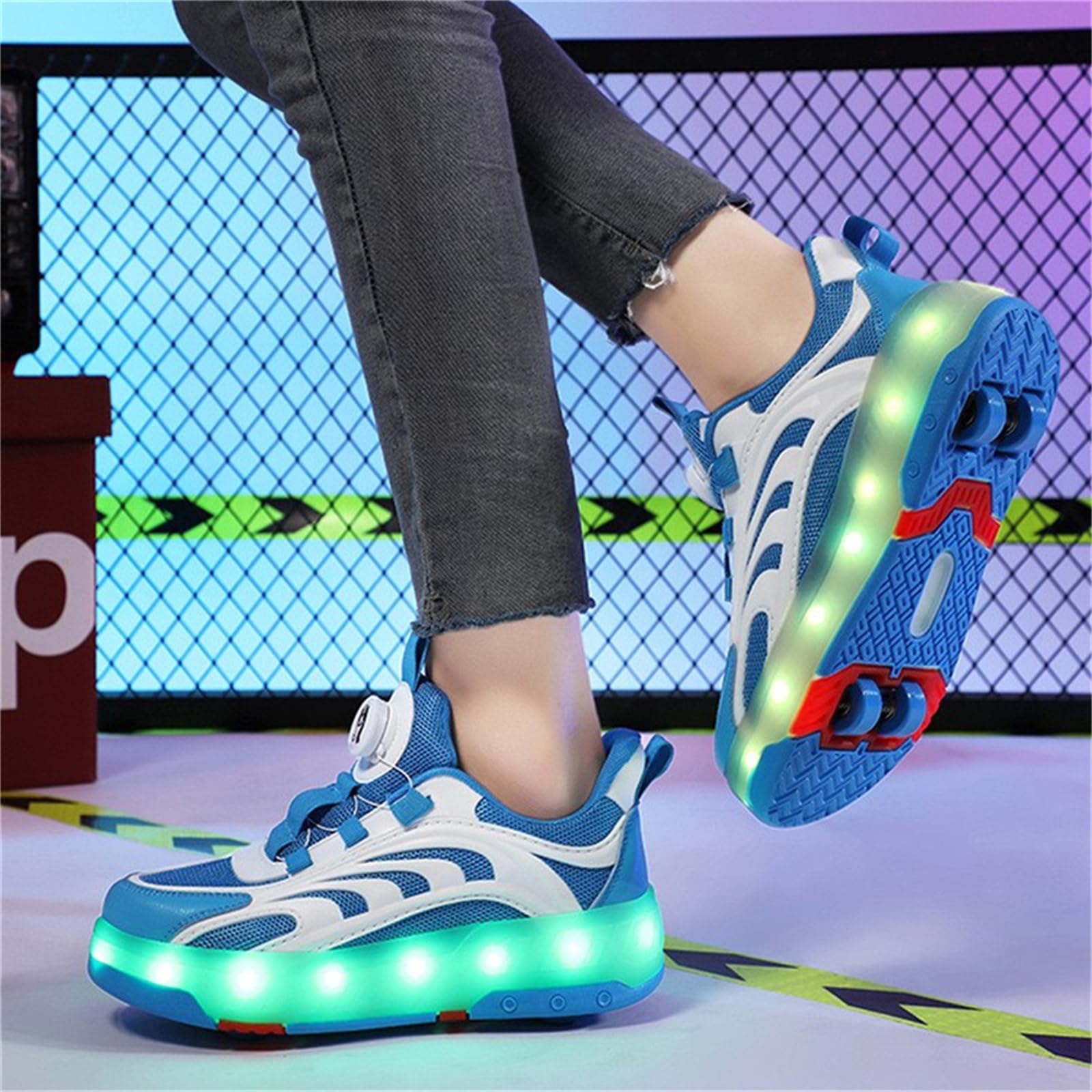 Mateju Scarpe con Rotelle da Bambino Bambina Scarpe da Skateboard Scarpe Sportive a 4 Ruote Rimovibili, Multiuso Splendente Sneaker Scarpe da Ginnastica Pattini per Bambini Adulti